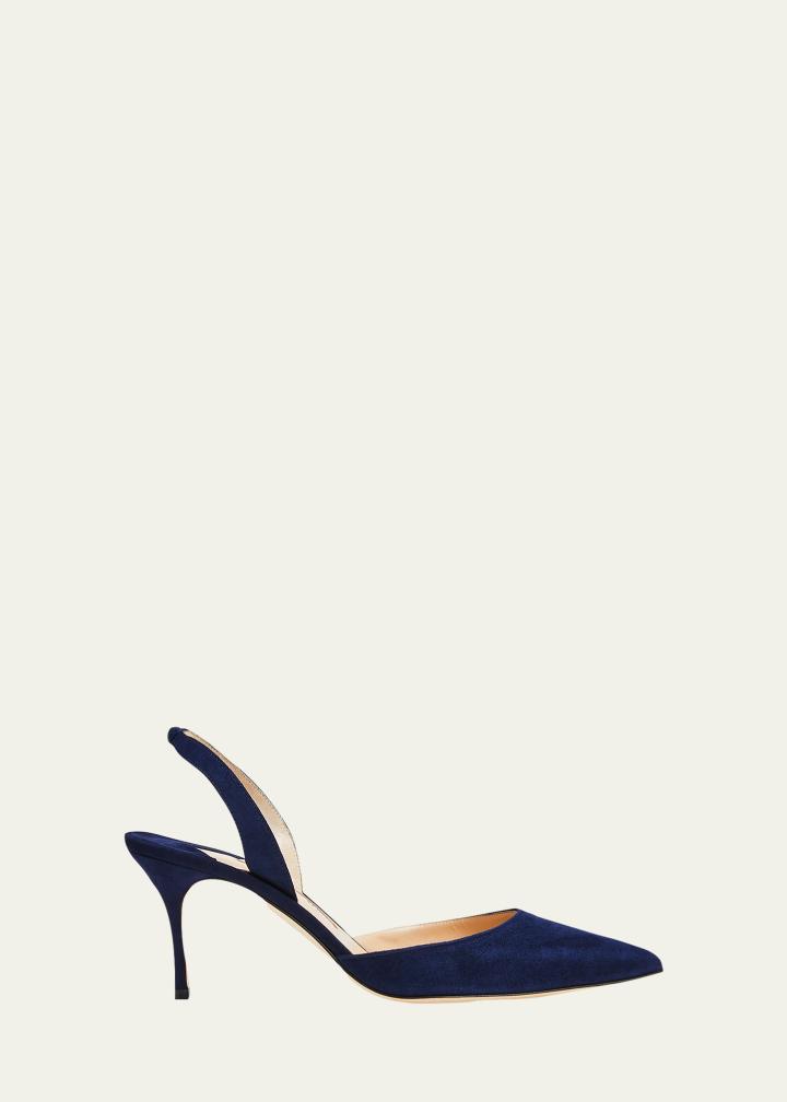 Manolo Blahnik, Carolyne Suede Mid-Heel Slingback Pump