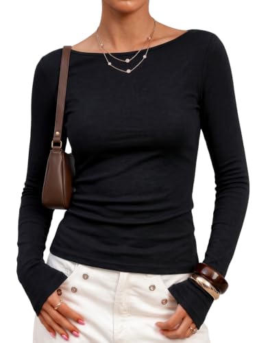 Prettywear Womens Boat Neck Long Sleeve Dressy Casual Top 2026 Fall Clothes