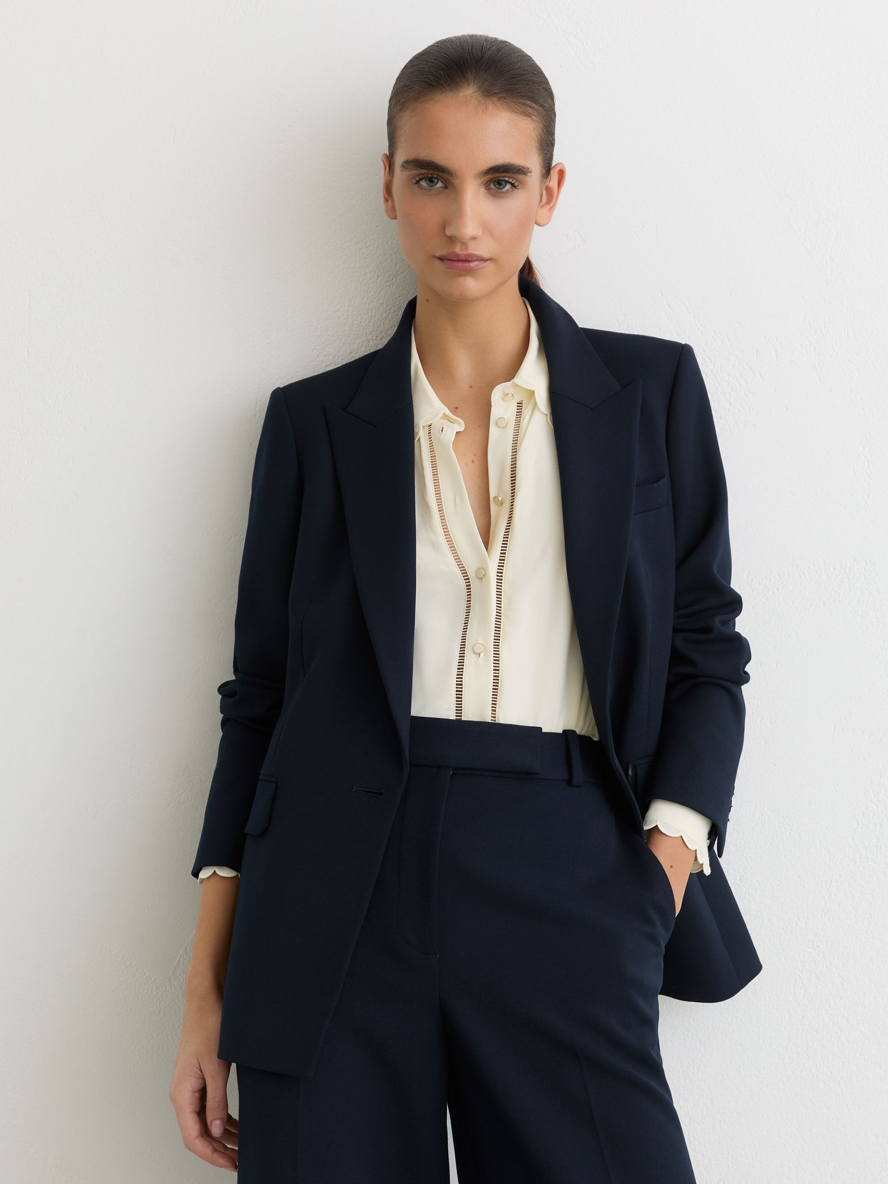 Tailored Single Breasted Suit Blazer in Navy - Size 4