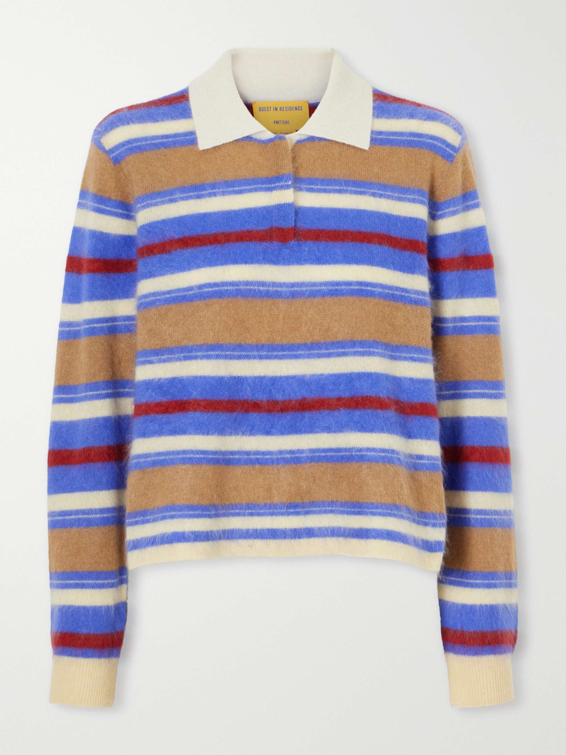 Grizzly Cropped Striped Brushed Cashmere Polo Sweater