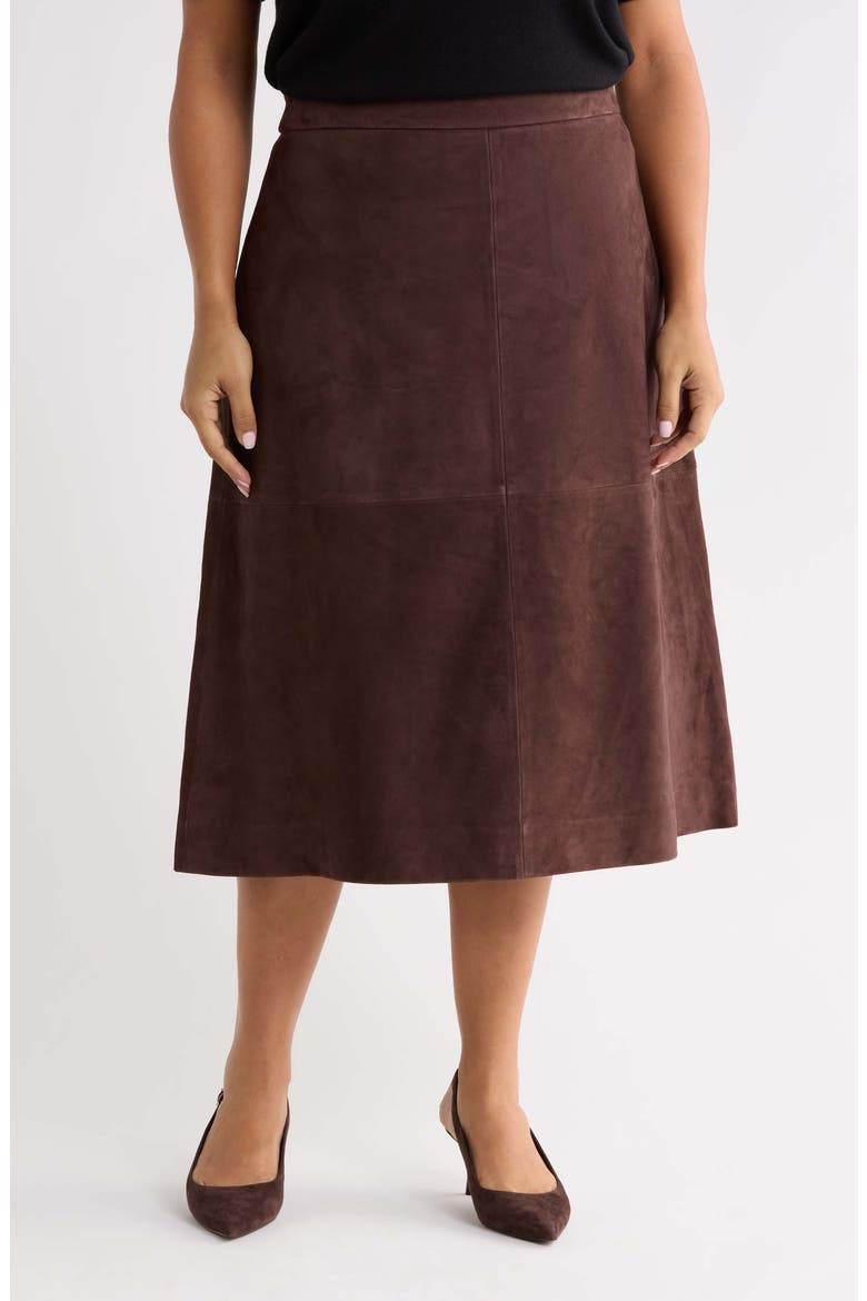 A-Line Suede Midi Skirt