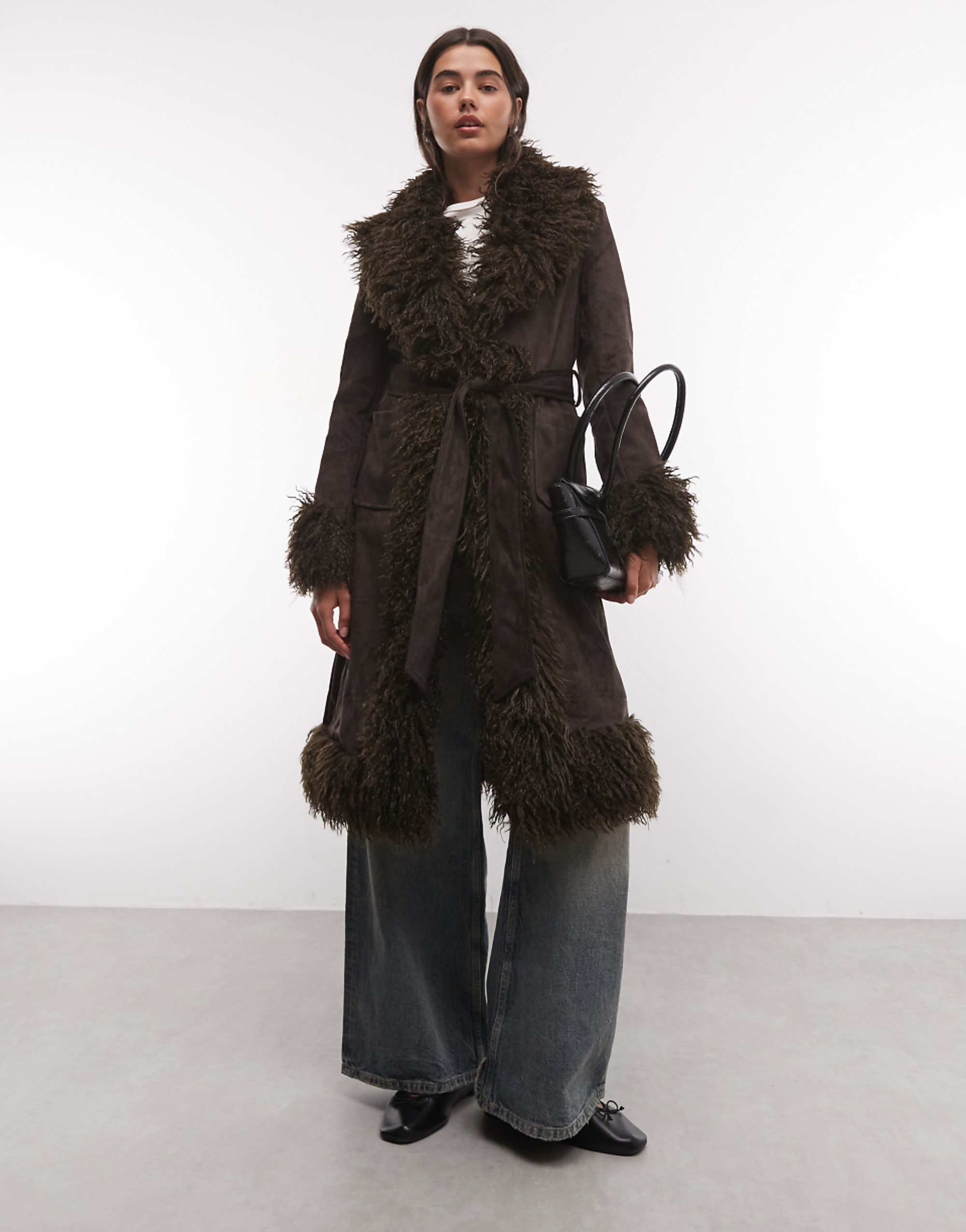 Azalea Wang Gilda Coat With Faux Fur Trim in Chocolate Brown