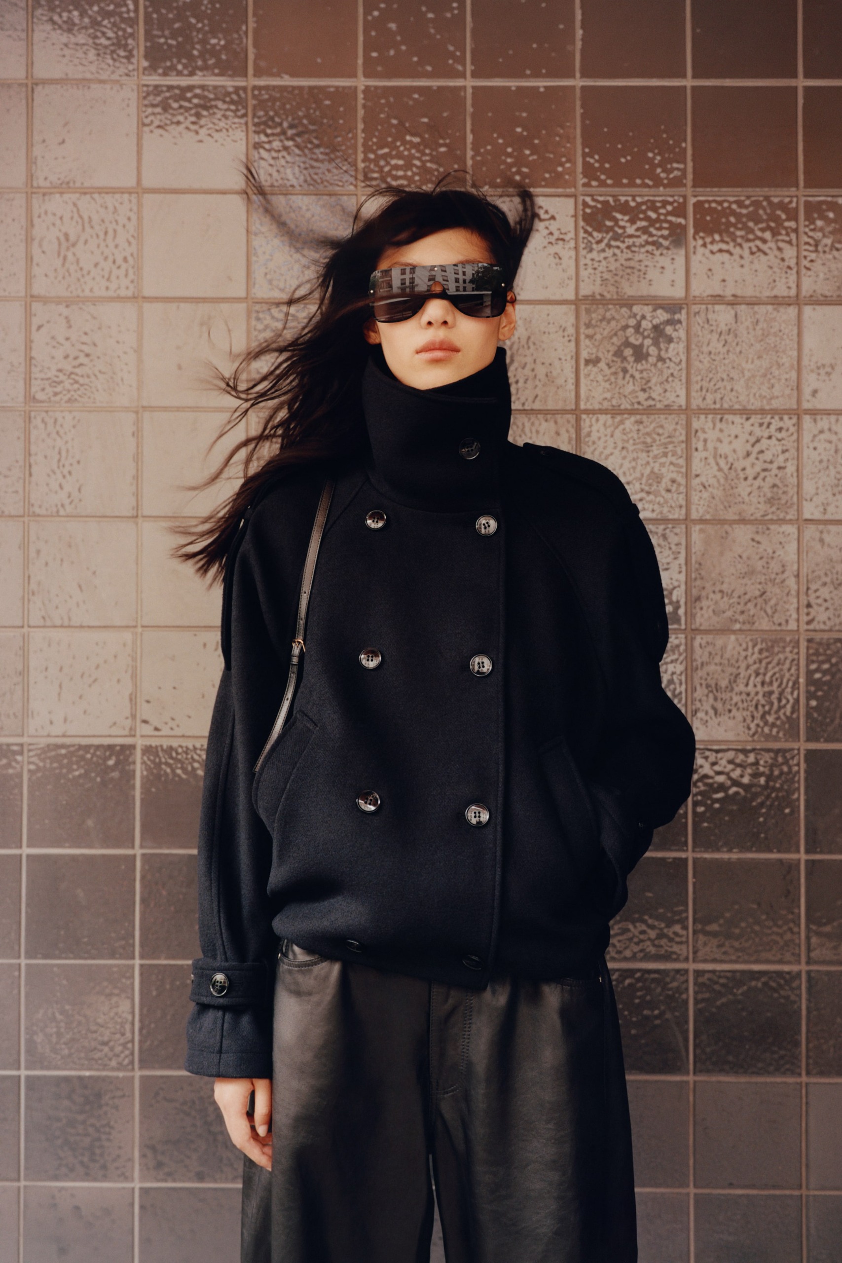 Double-Breasted Funnel-Collar Jacket
