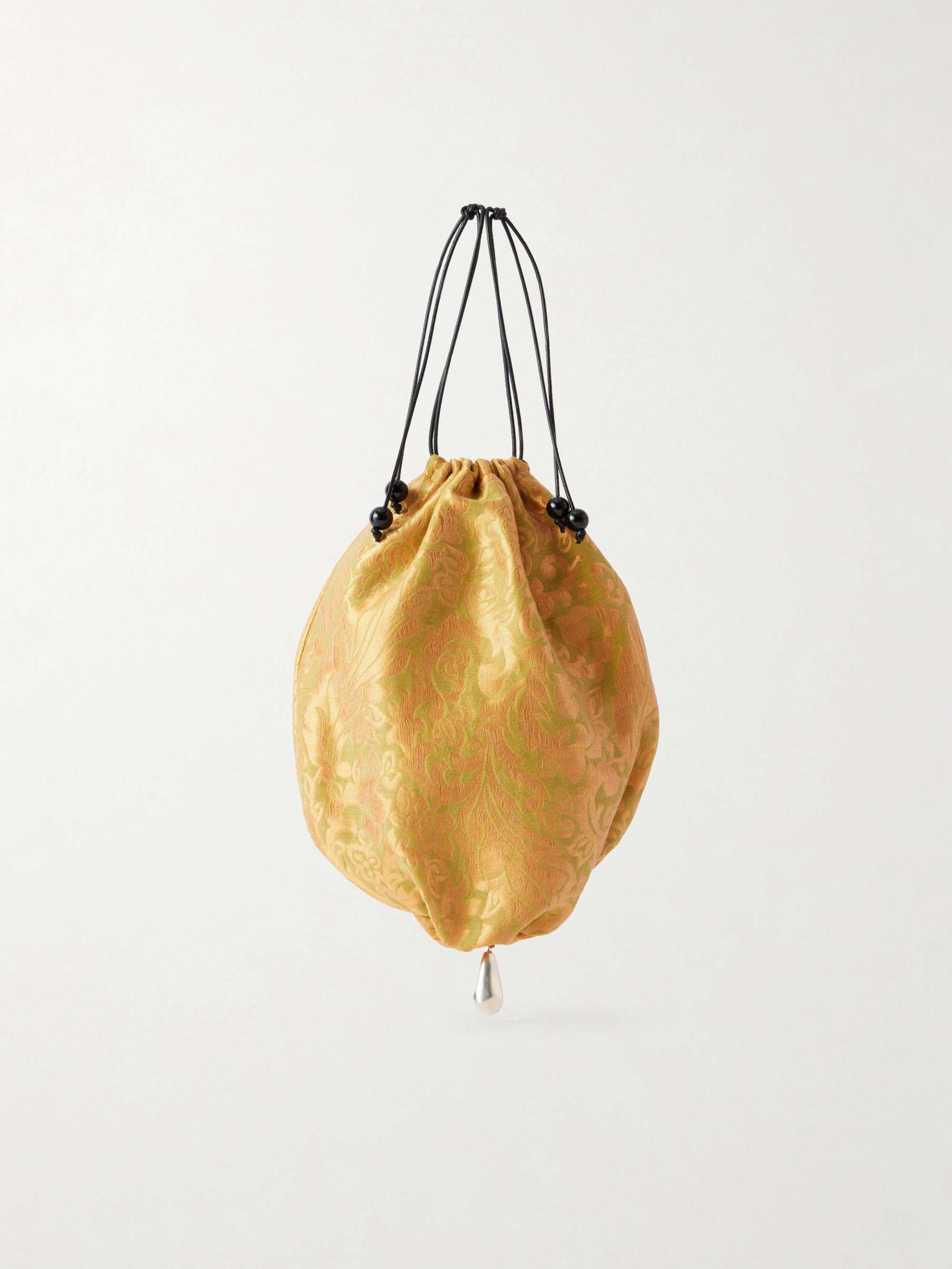 Teardrop Embellished Satin-Jacquard Pouch