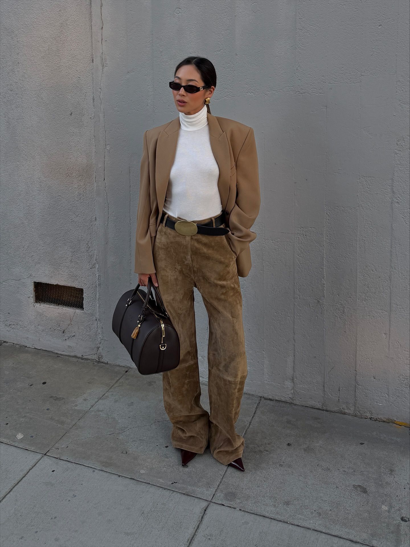 Suede trouser trend 2026.