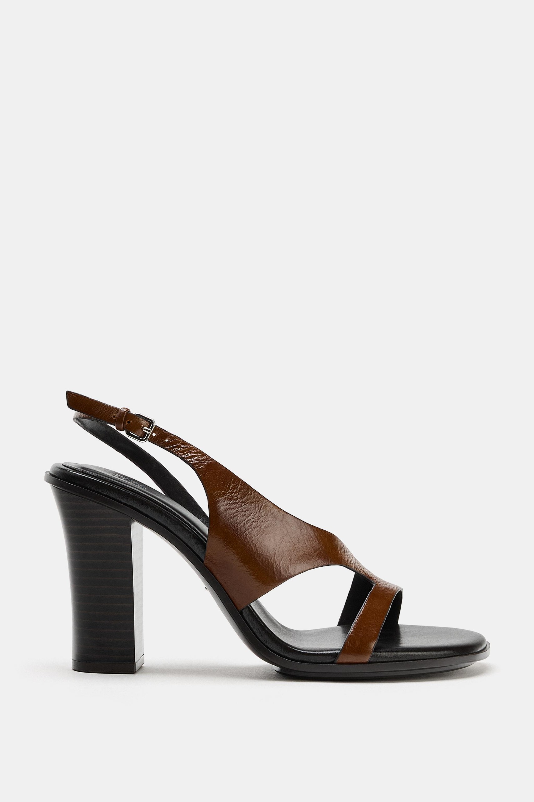 Leather Heeled Sandals - Brown - 5