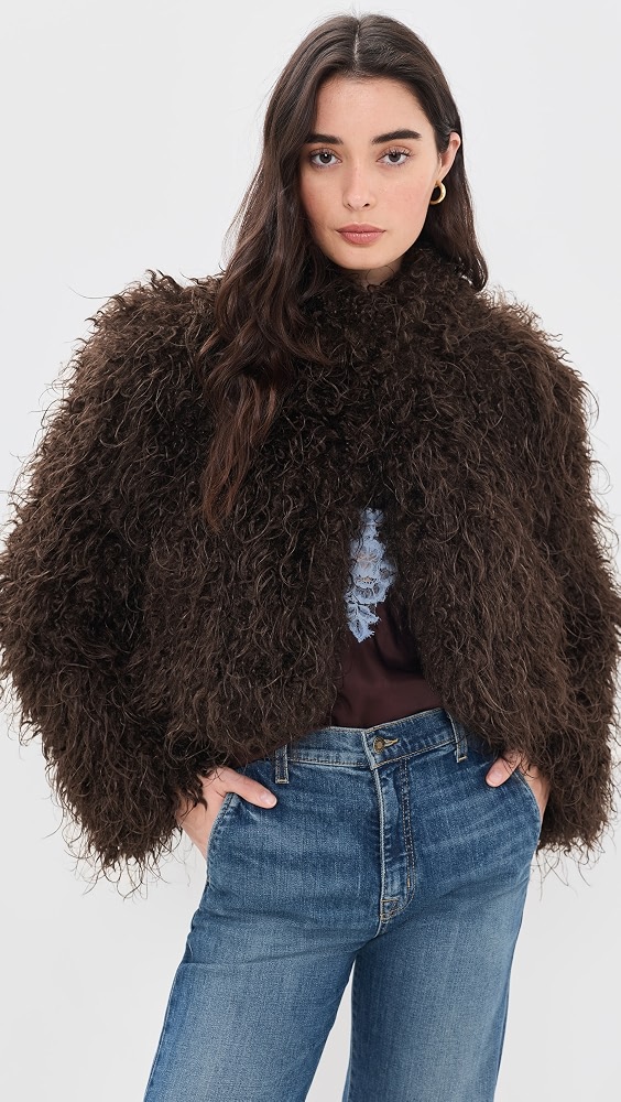 Ginette Mongolian Faux Fur Jacket - Deep Brown