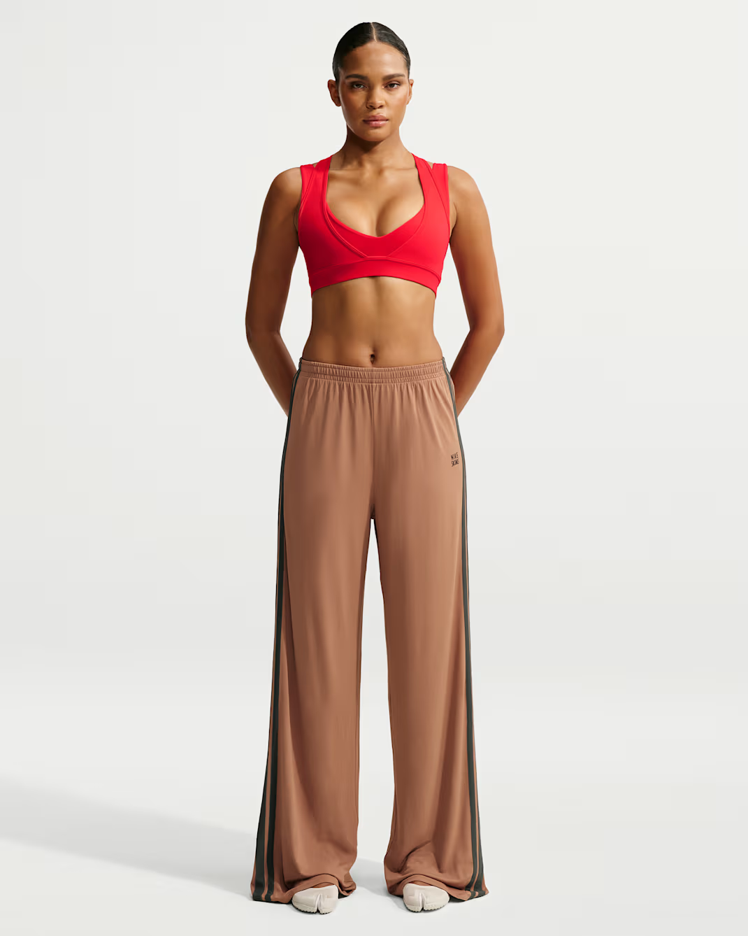 Nike, Nikeskims Stretch Knit Women's Oversized Wide-Leg Pants - Nskm Carob Brown/nskm Boulder - Size Xxs