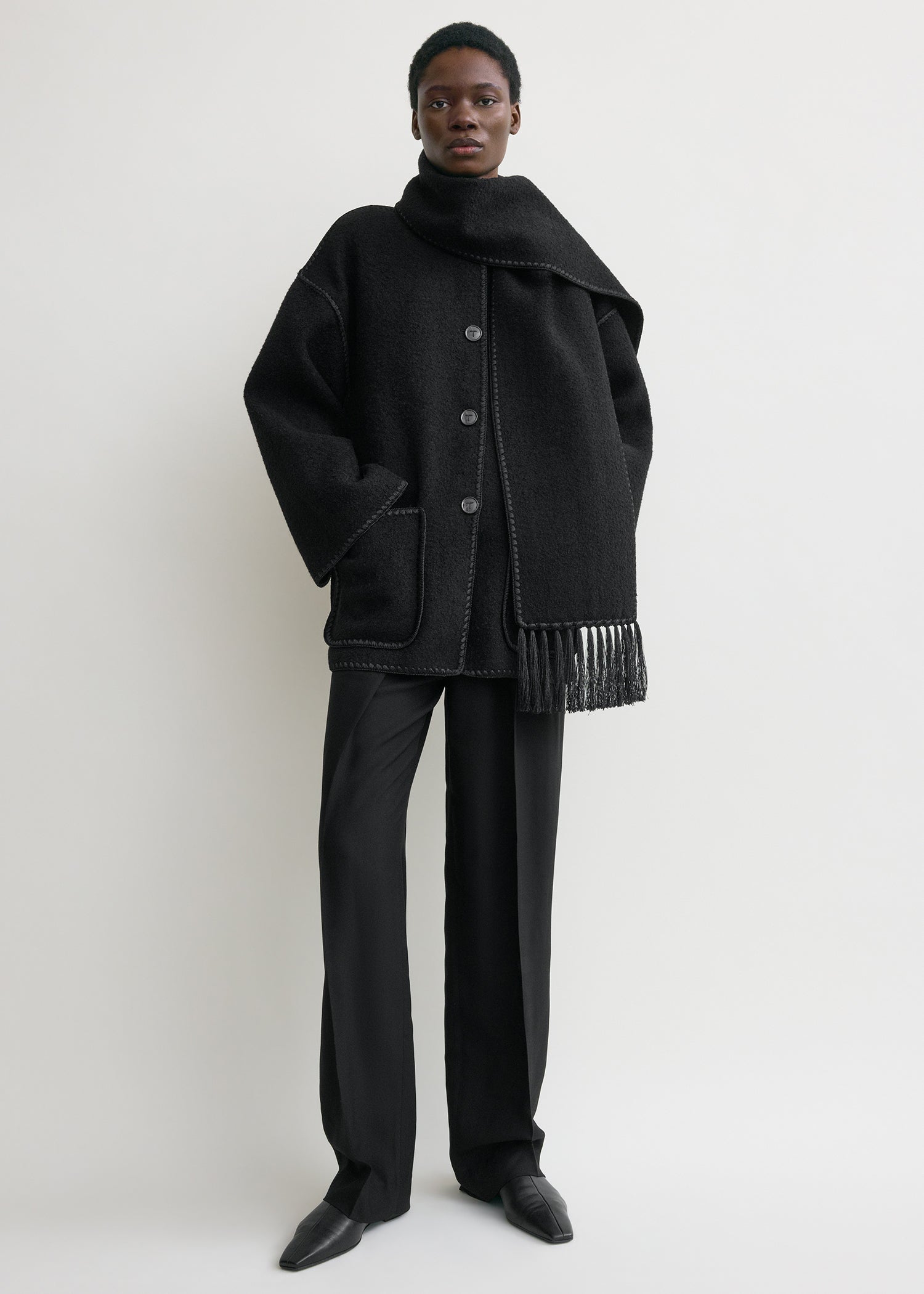 Embroidered Scarf Jacket Black - 30
