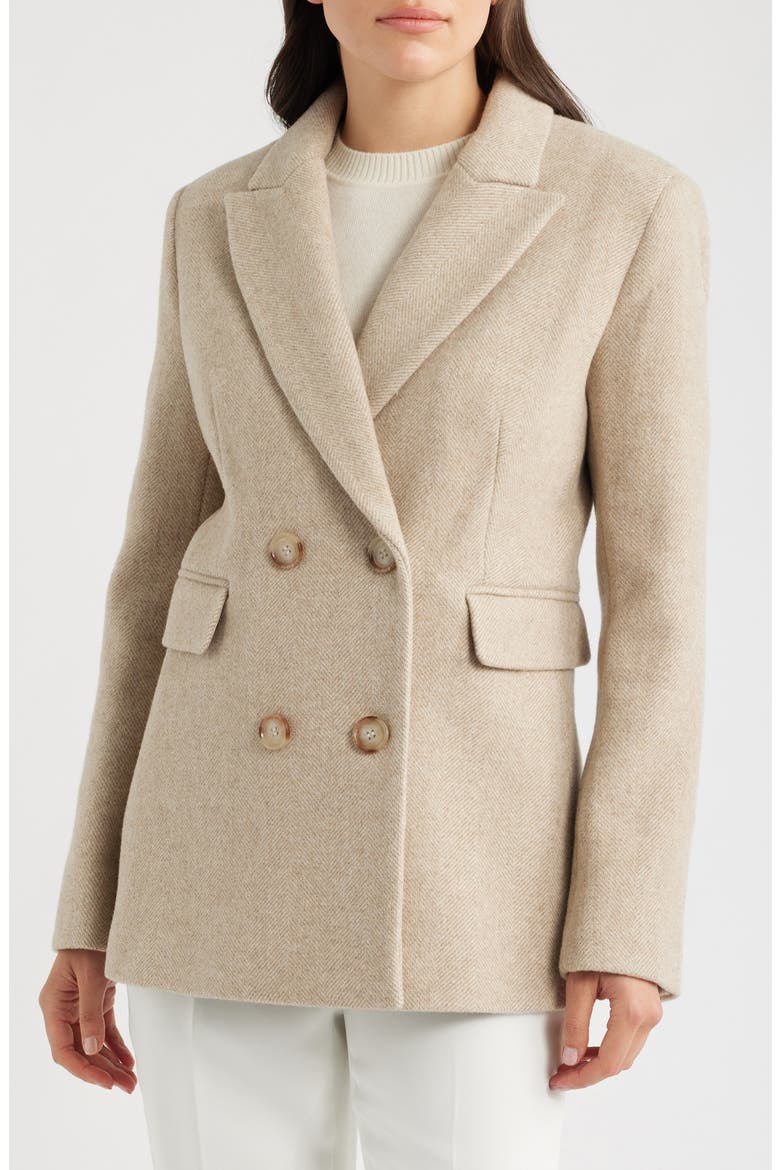 Herringbone Wool Double Breasted Coat