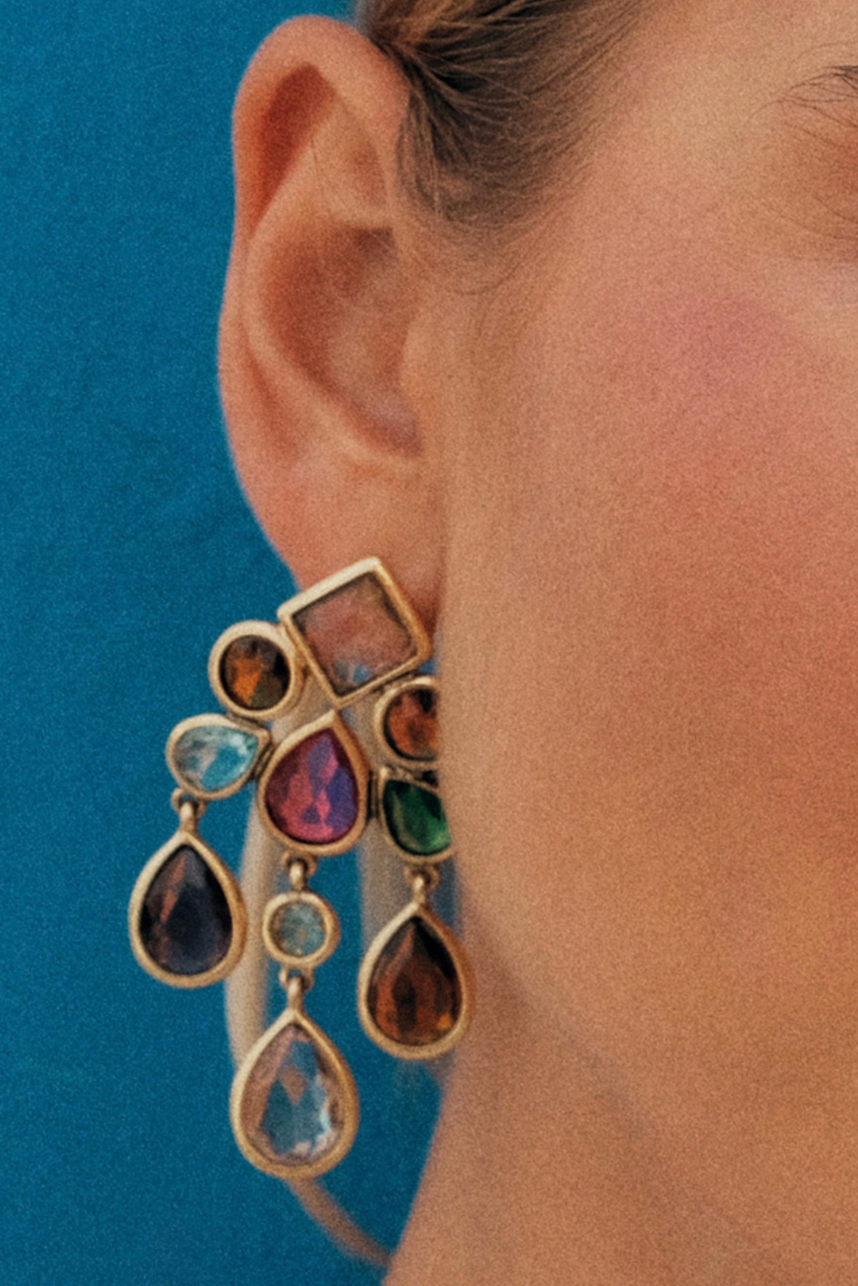 Combination Jewel Earrings - Golden - M