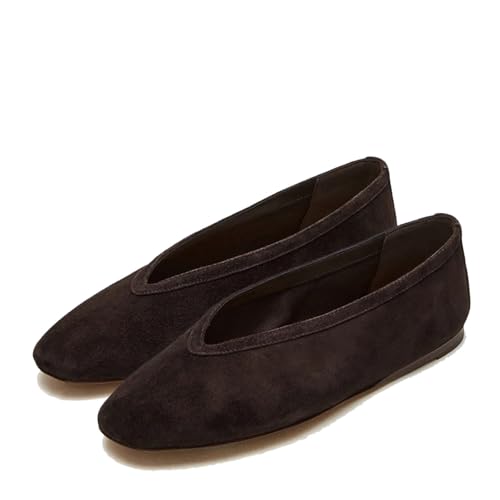 Micifa Chocolate Ballet Flats for Women Slip on Round Toe Ballerina Flats Comfortable Mary Jane Shoes Casual Daily Wear Working Shoes