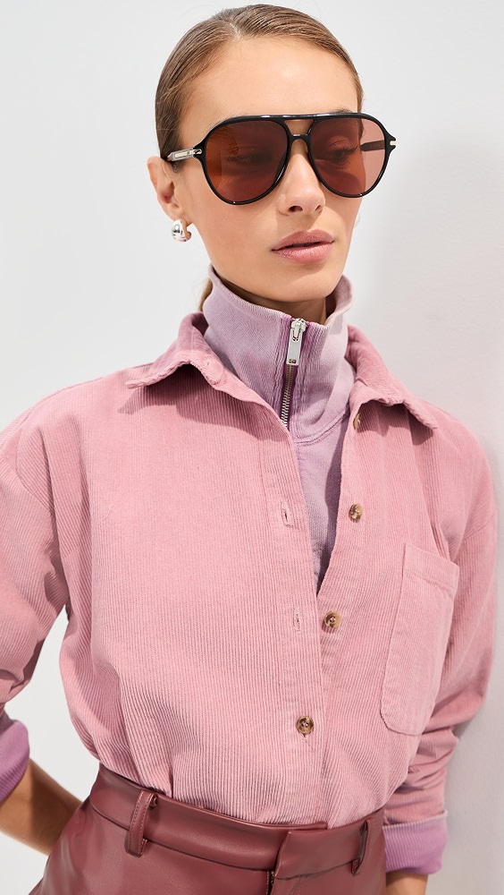 Winnie Corduroy Button Down Shirt - Rose