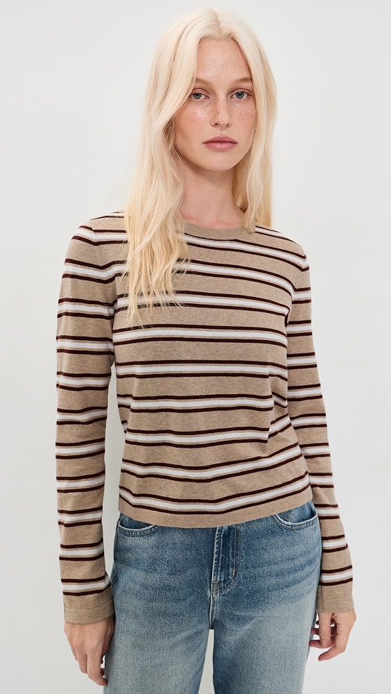 Davie Knit Long Sleeve Tee - Heather Oat Stripe