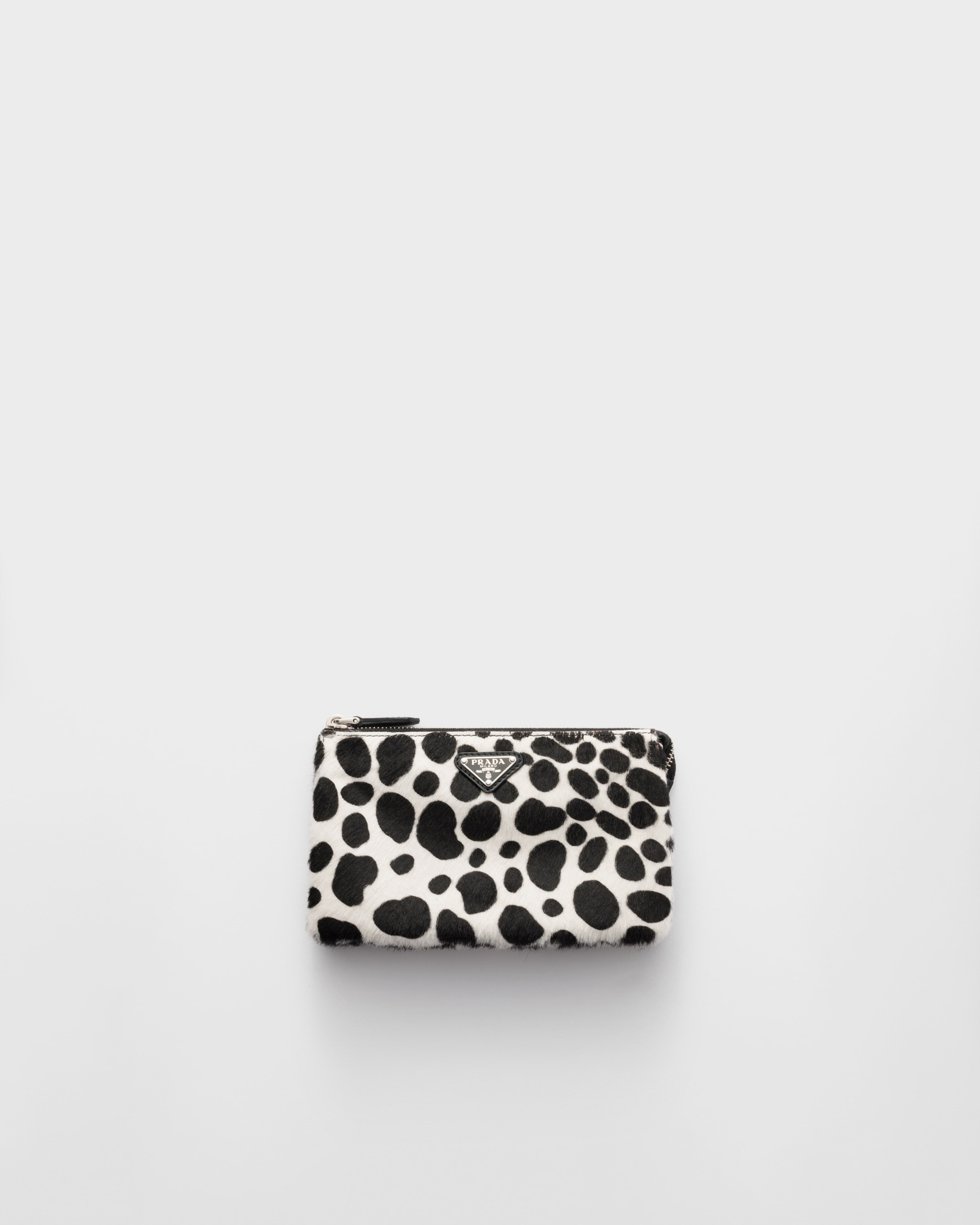 Printed Calf Hair Zipper Pouch - White/black