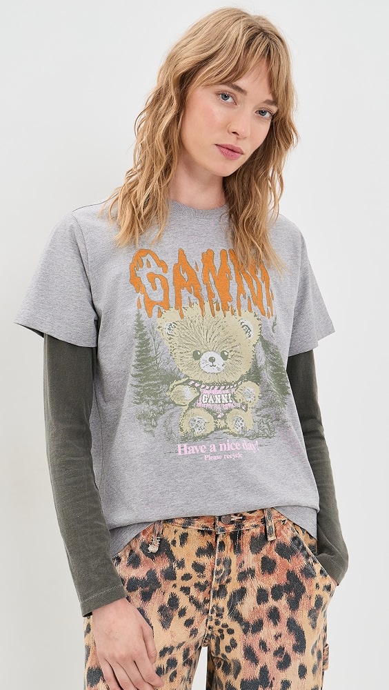 Basic Cotton Relaxed Teddy Forest T-Shirt - Paloma