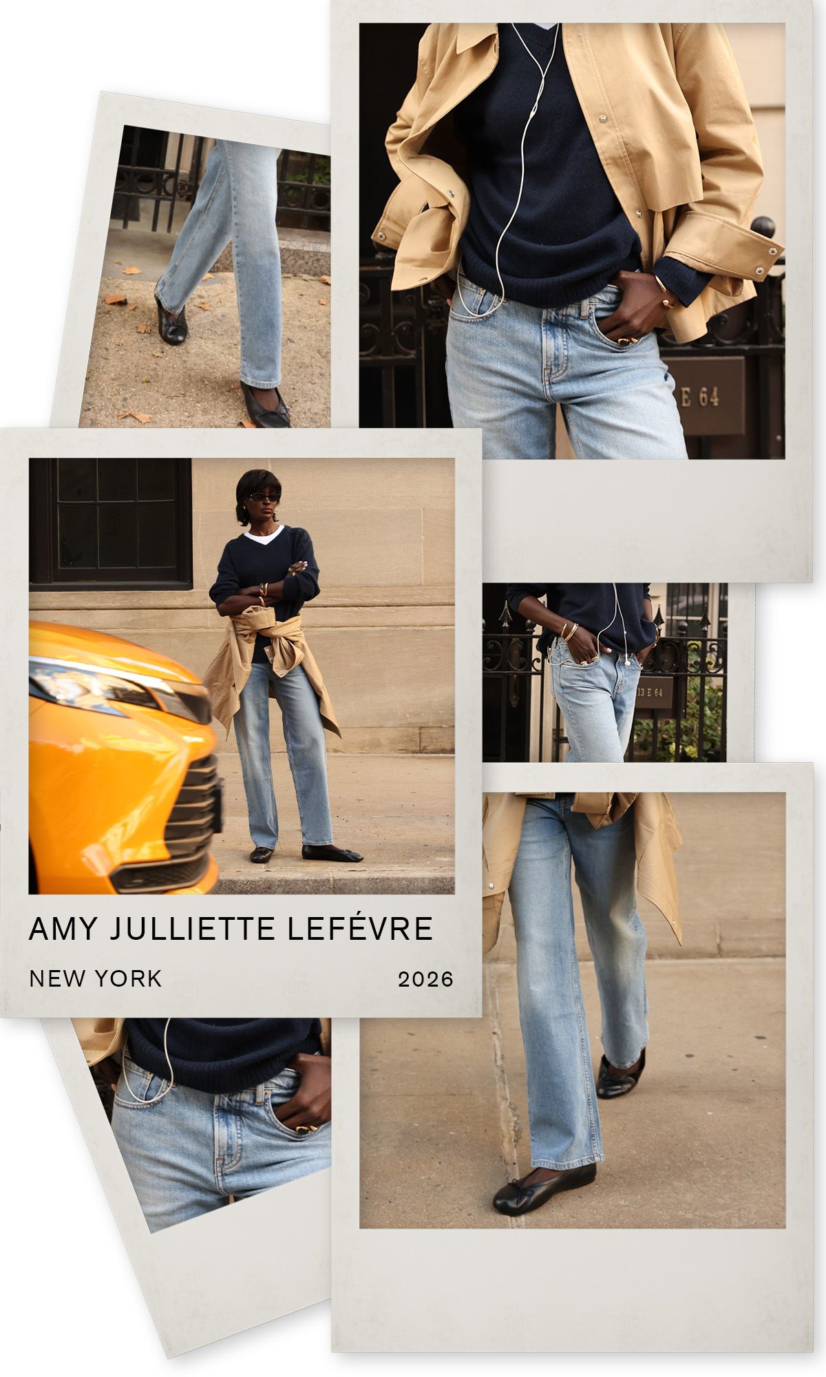 jeans outfits in stylish cities: Amy Julliette Lefévre wears a black jumper, blue jeans and loafers in NYC