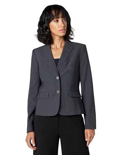 Calvin Klein Women's Two Button Lux Blazer, Charcoal, 4