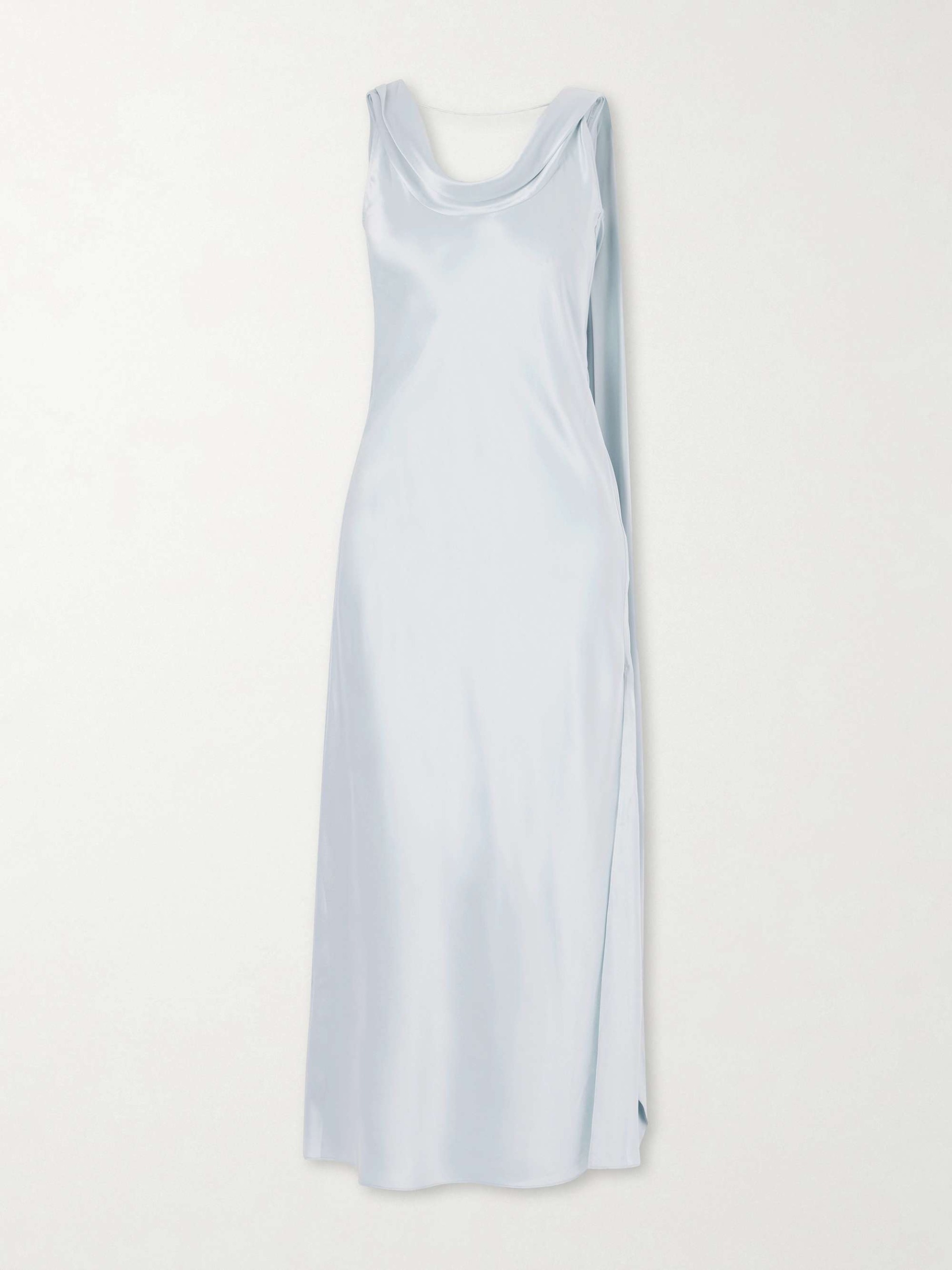 Scarf-Detailed Draped Silk-Satin Midi Dress