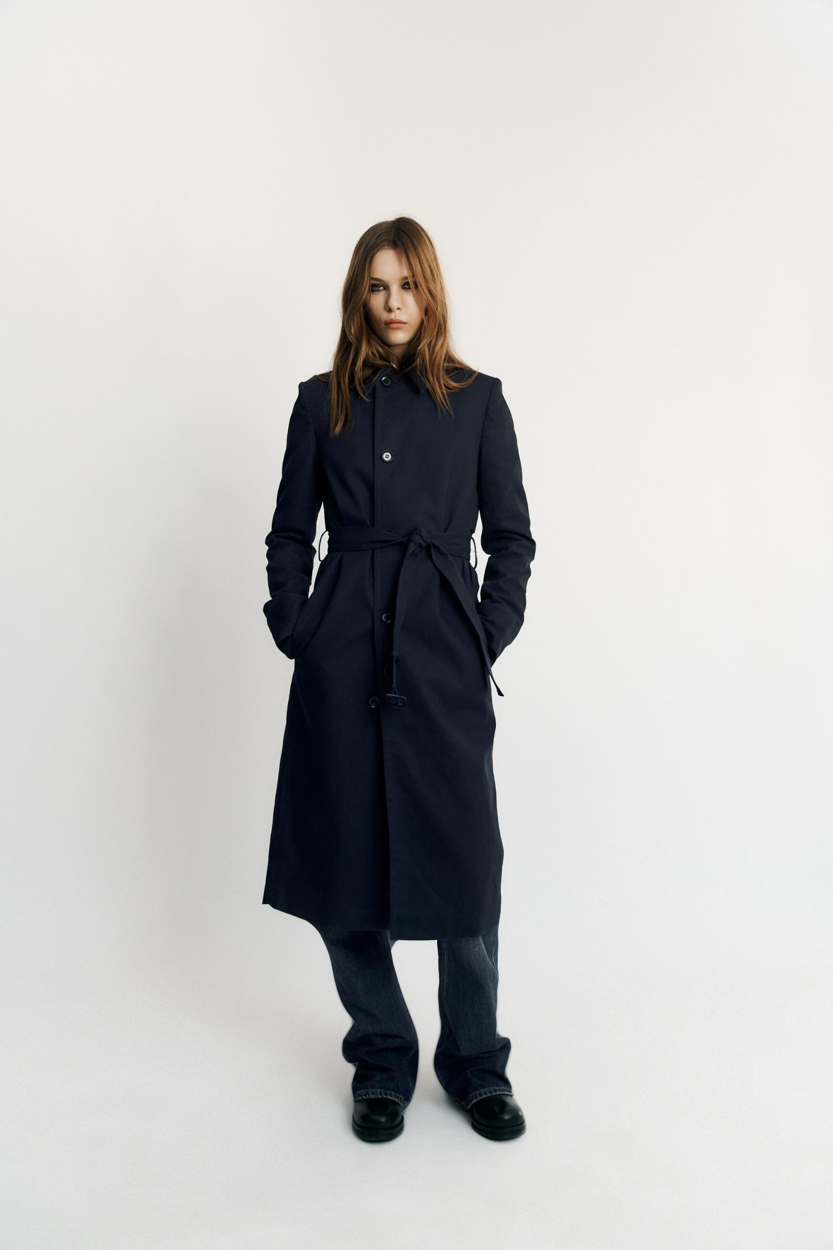 100% Cotton Trench Coat - Navy Blue - Xs