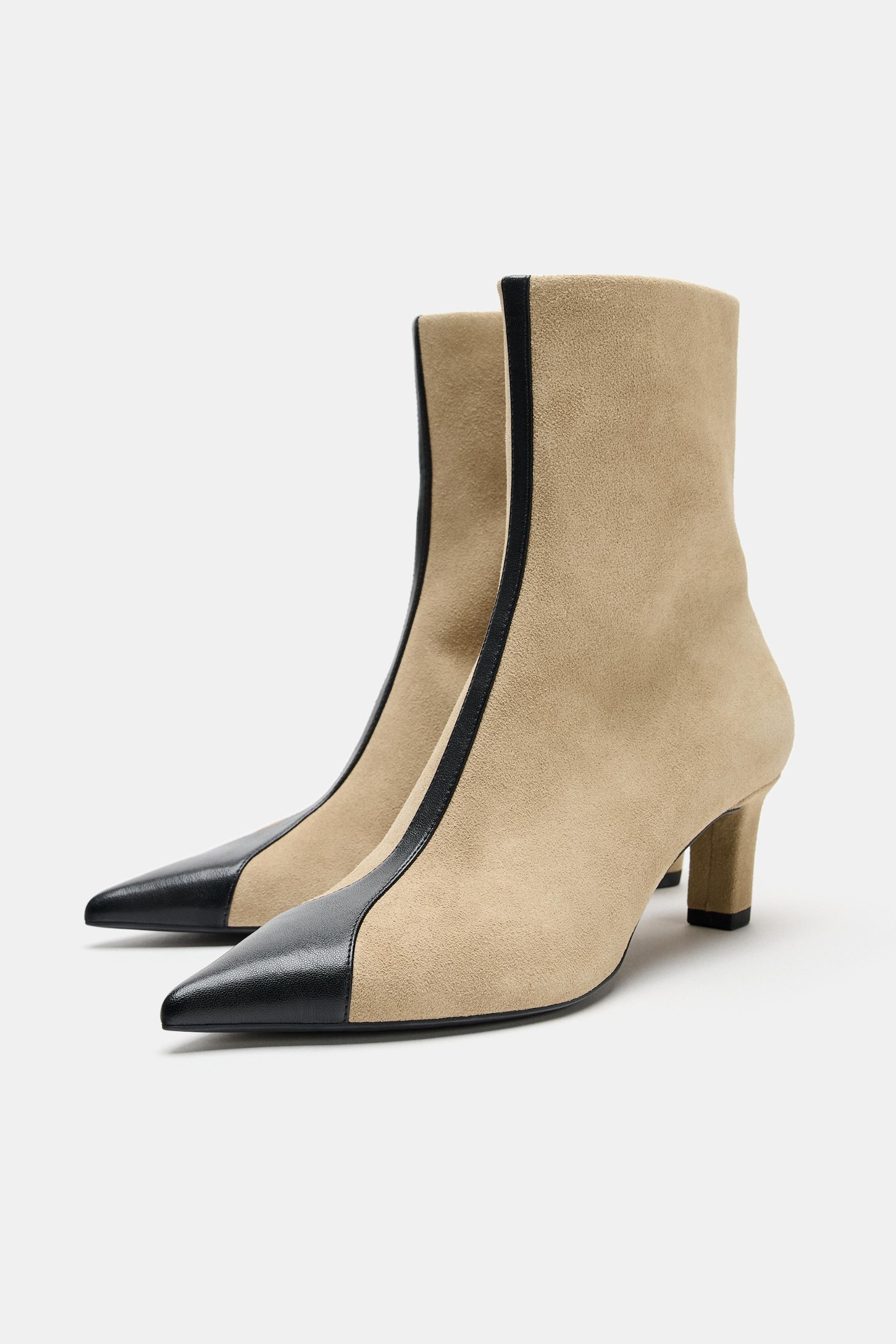 Combined Leather Heeled Ankle Boots - Multi-Color - 5