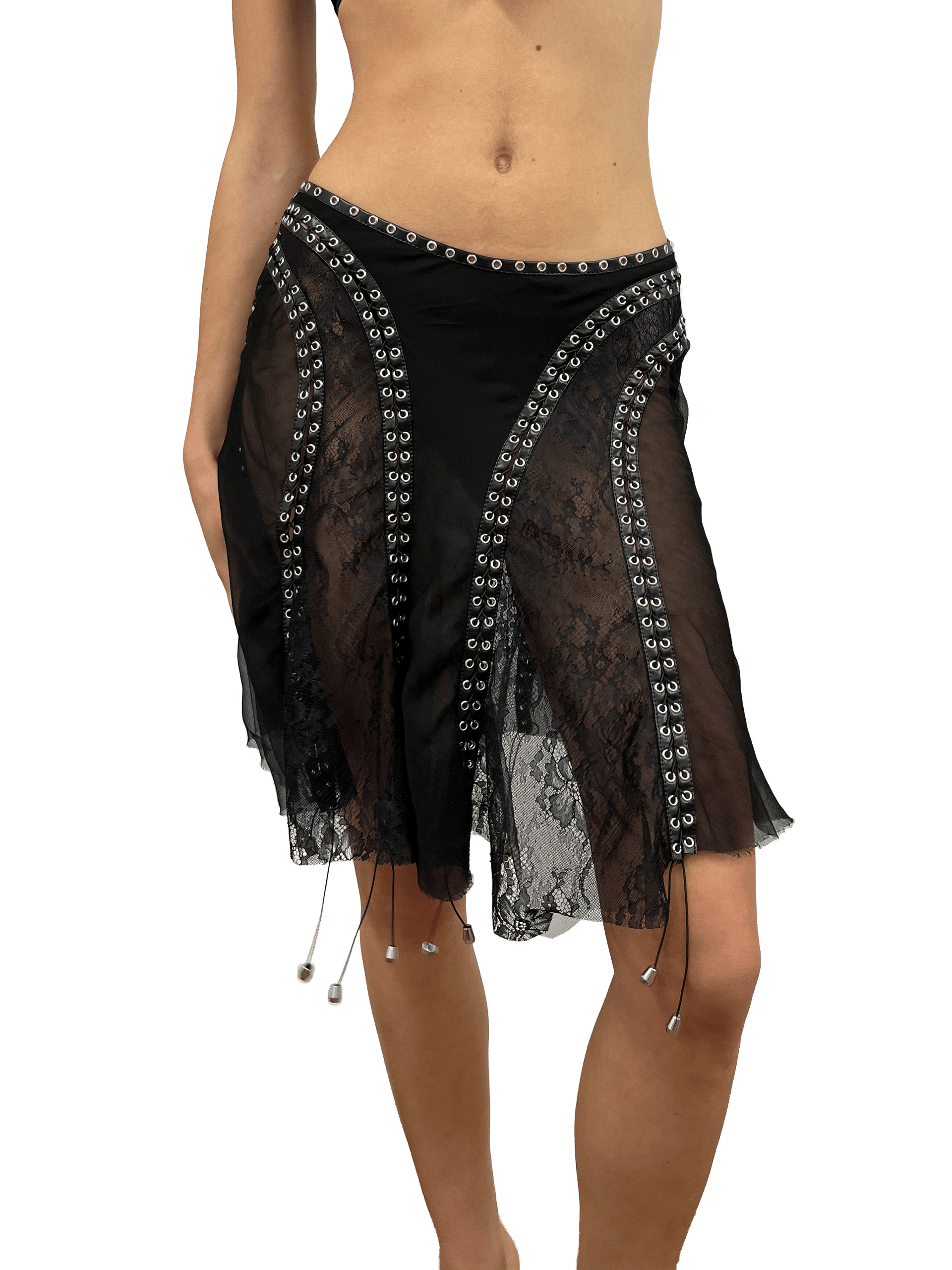 Paseillo Skirt in Black Chiffon and Chantilly Lace - Xs