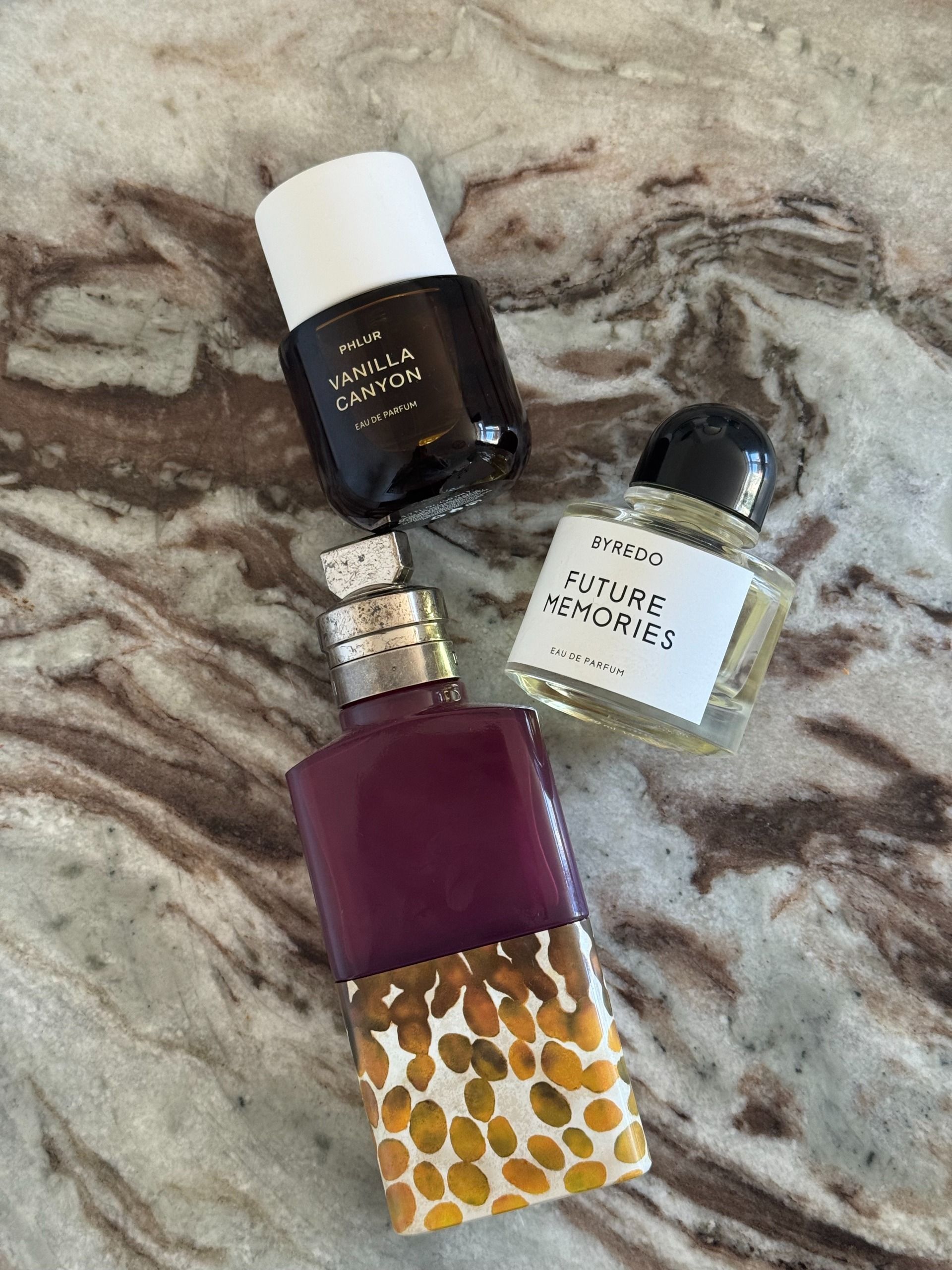 Some of the new perfume launches for 2026, including Phlur Vanila Canyon, Byredo Future Memoroes and Dries Van Noten Violet Velvet