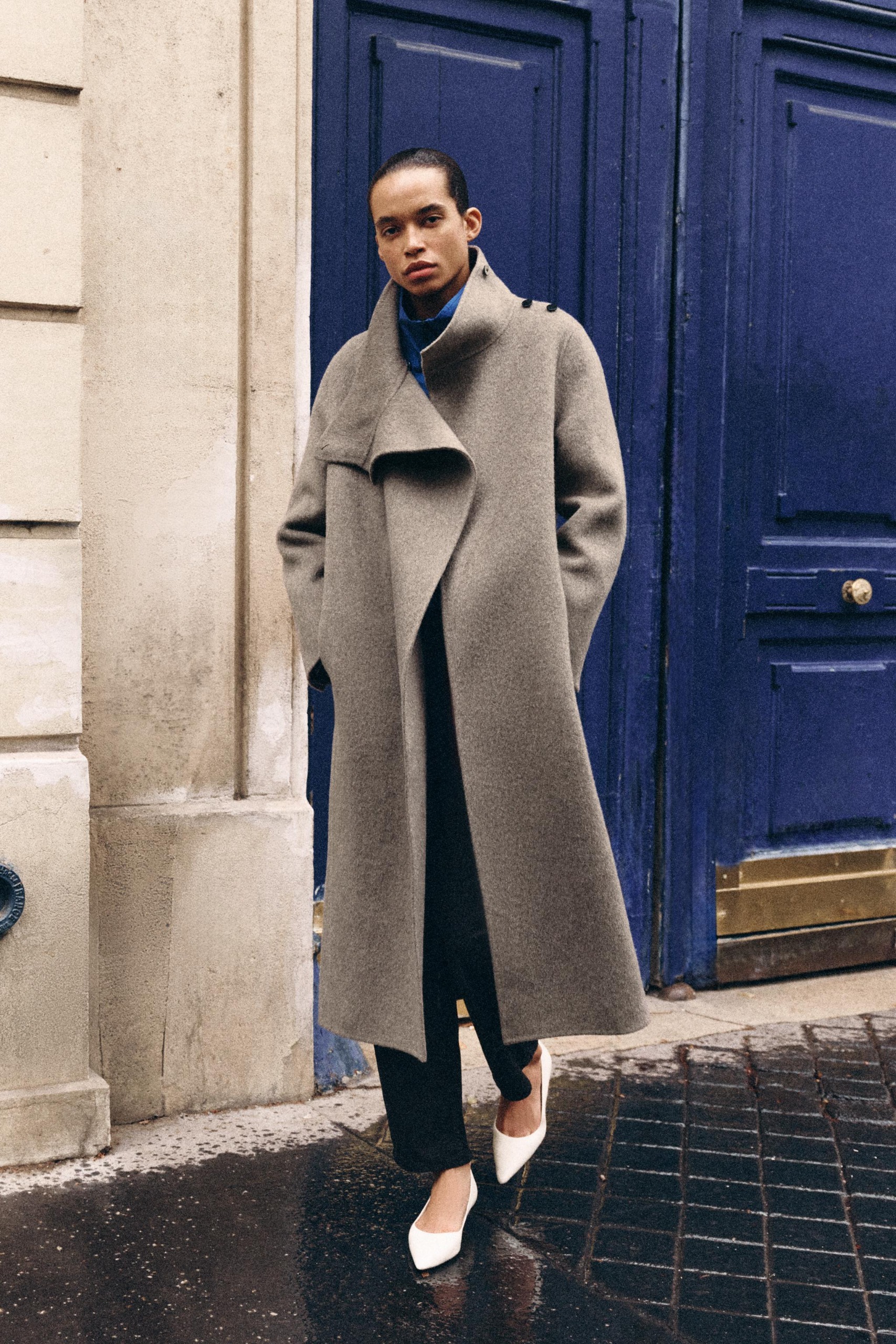 ZARA Zw Collection Long Wool-Blend Coat - Gray Marl - Xs