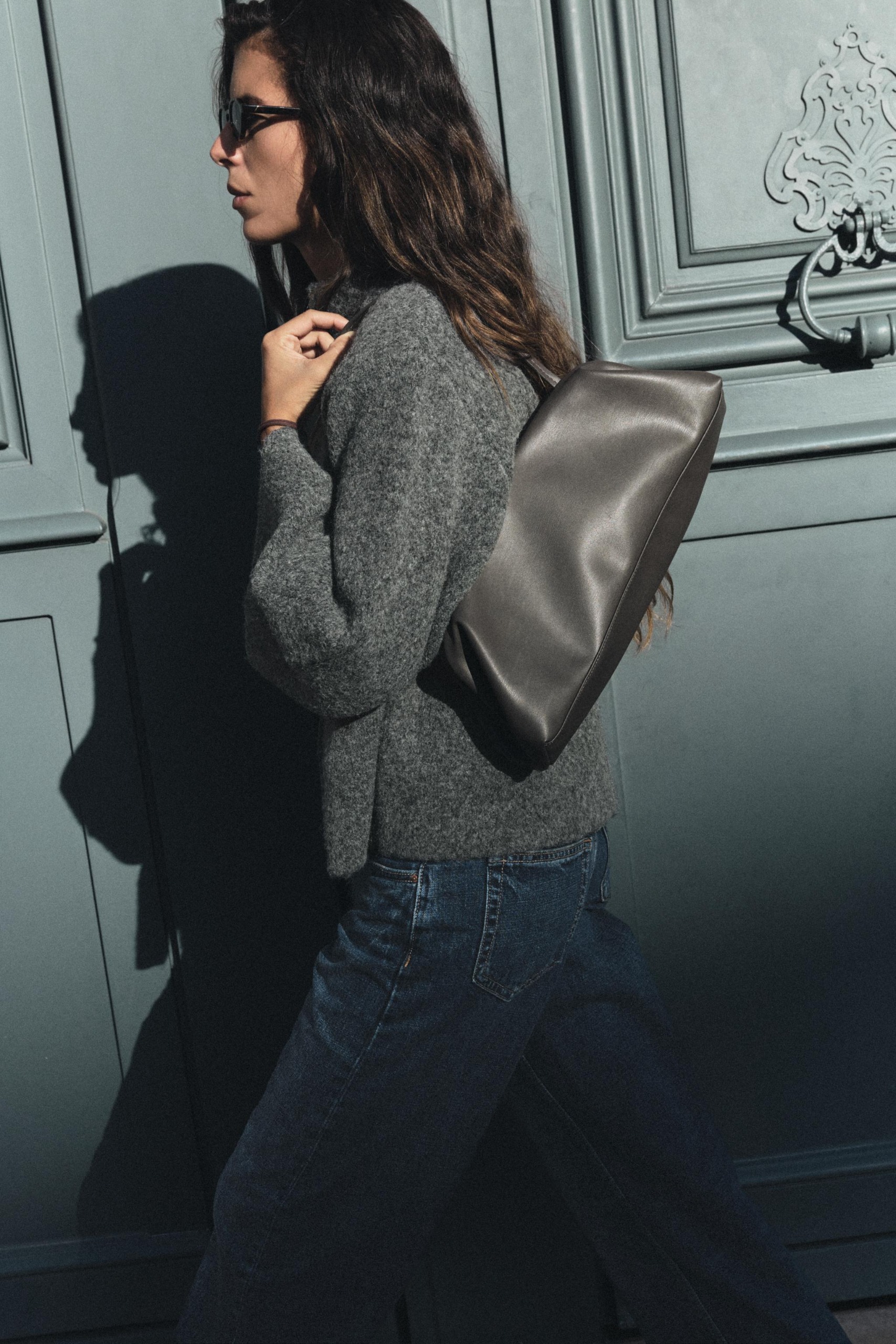 Elongated Shoulder Bag - Gray - One Size Only
