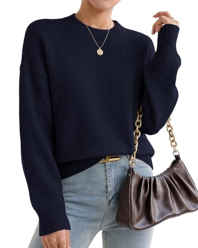 Htkeoae Women Sweaters Crewneck Oversized Cashmere Blend Pullover Sweater