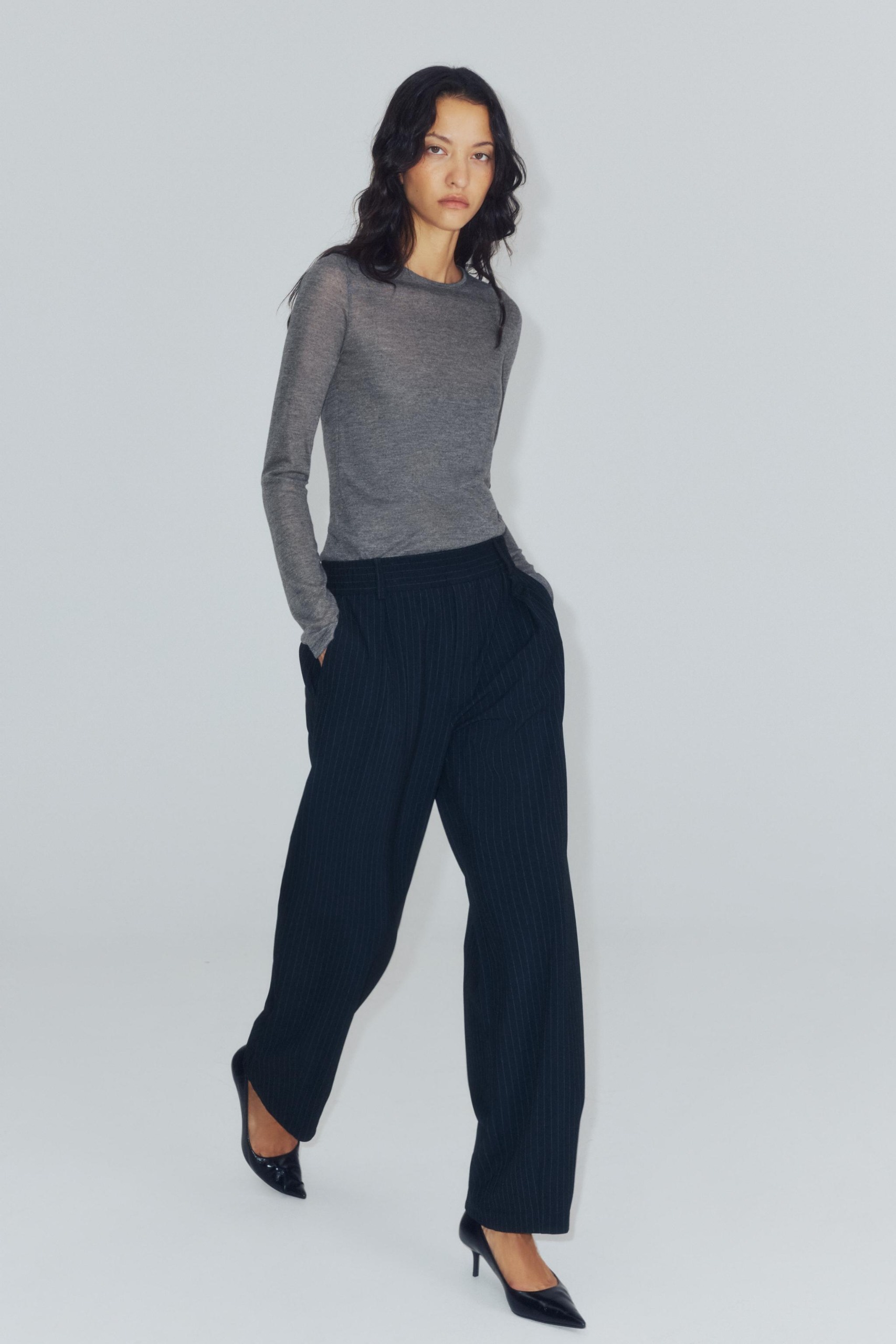 Zw Collection Elasticated Waist Trousers - Striped - Xs