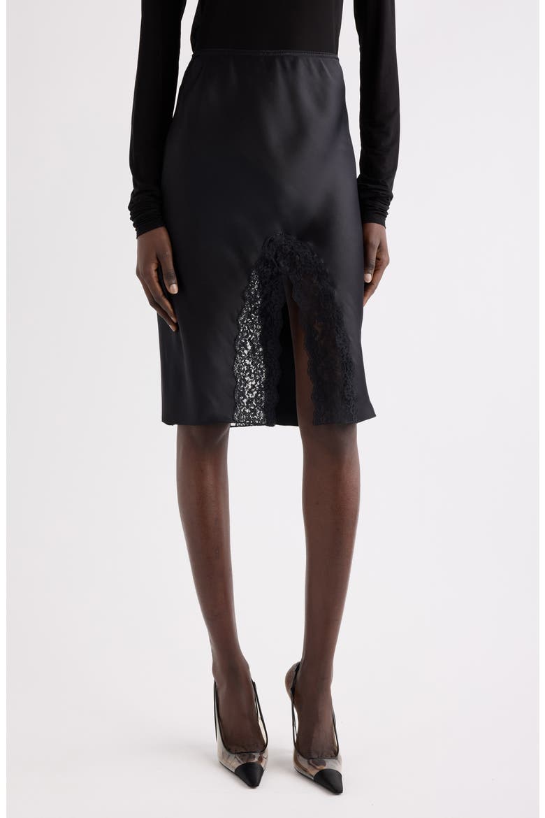 Lace & Double Face Silk Satin Split Skirt