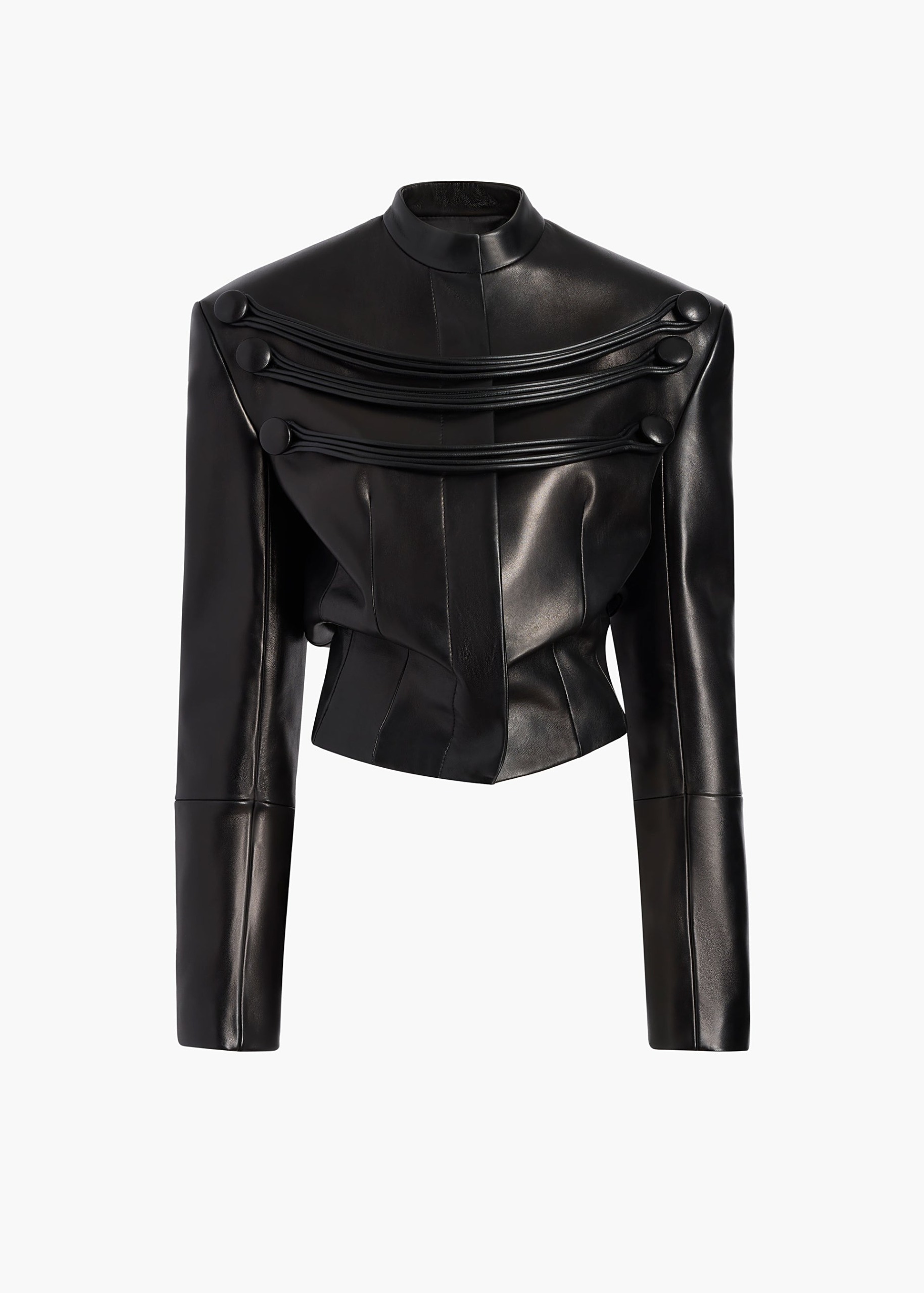 York Jacket With Cord Embroidery in Black Leather - 0 / Black / 100%lamb