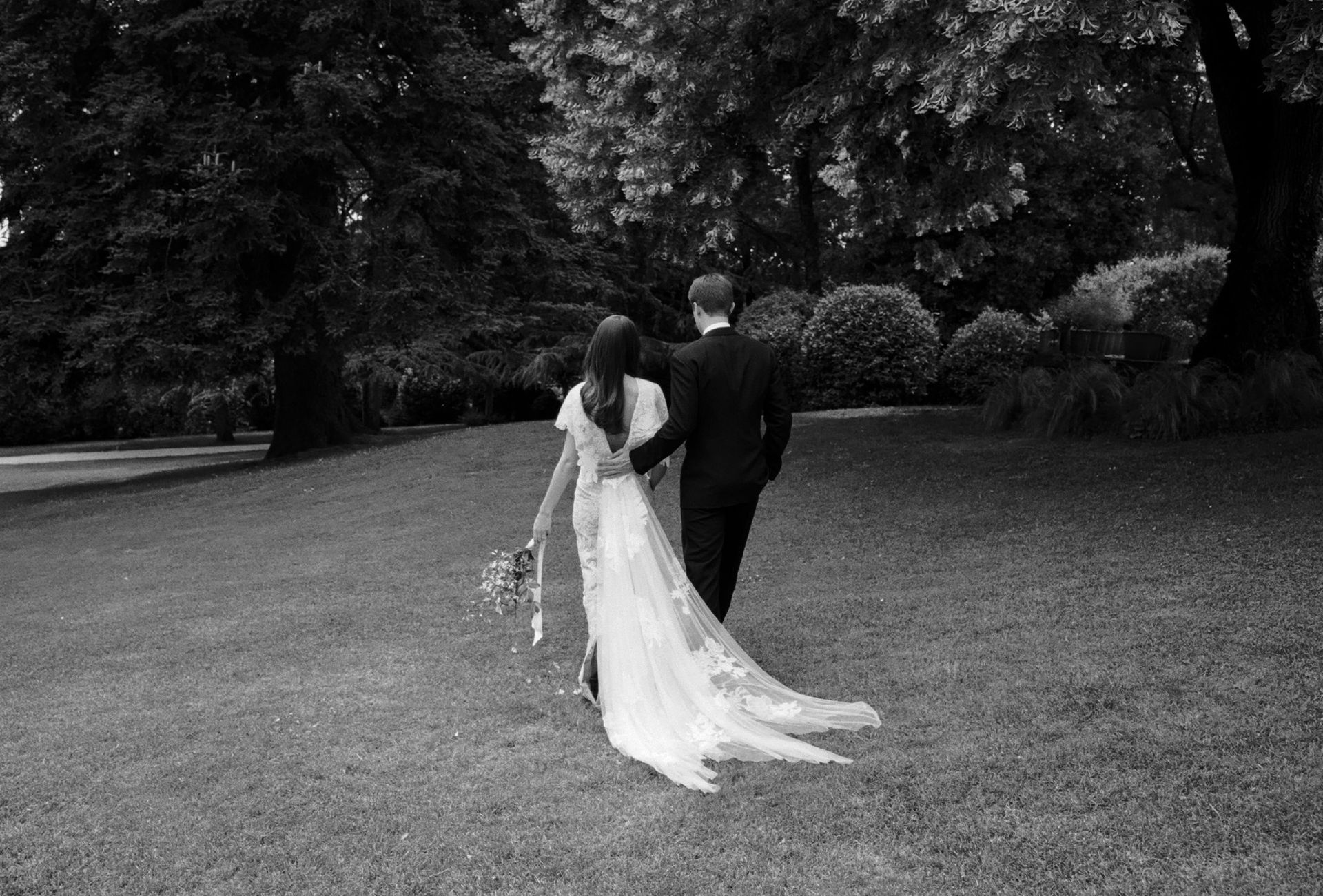 Abbie and Max in their wedding outfits.