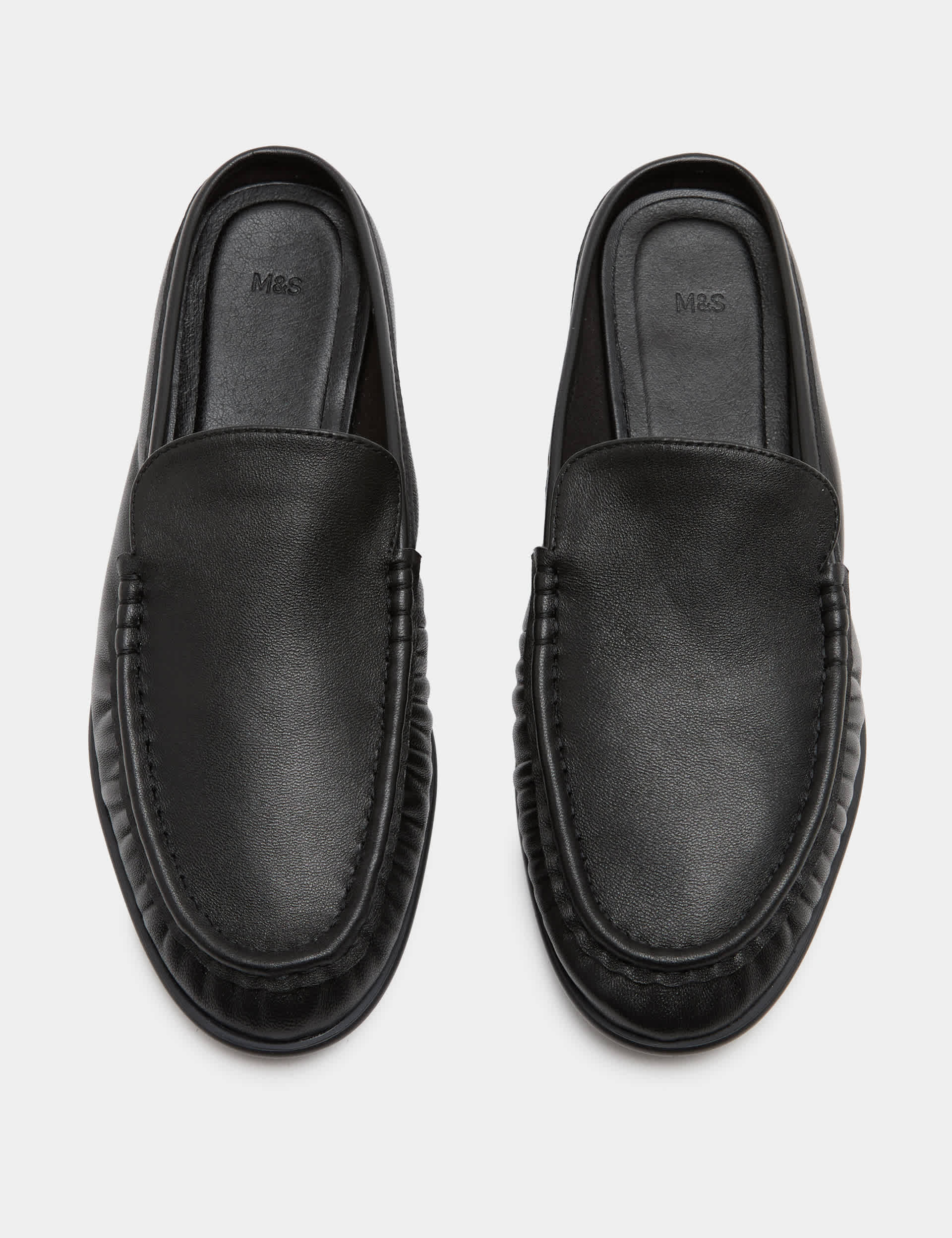 Leather Ruched Backless Flat Loafers