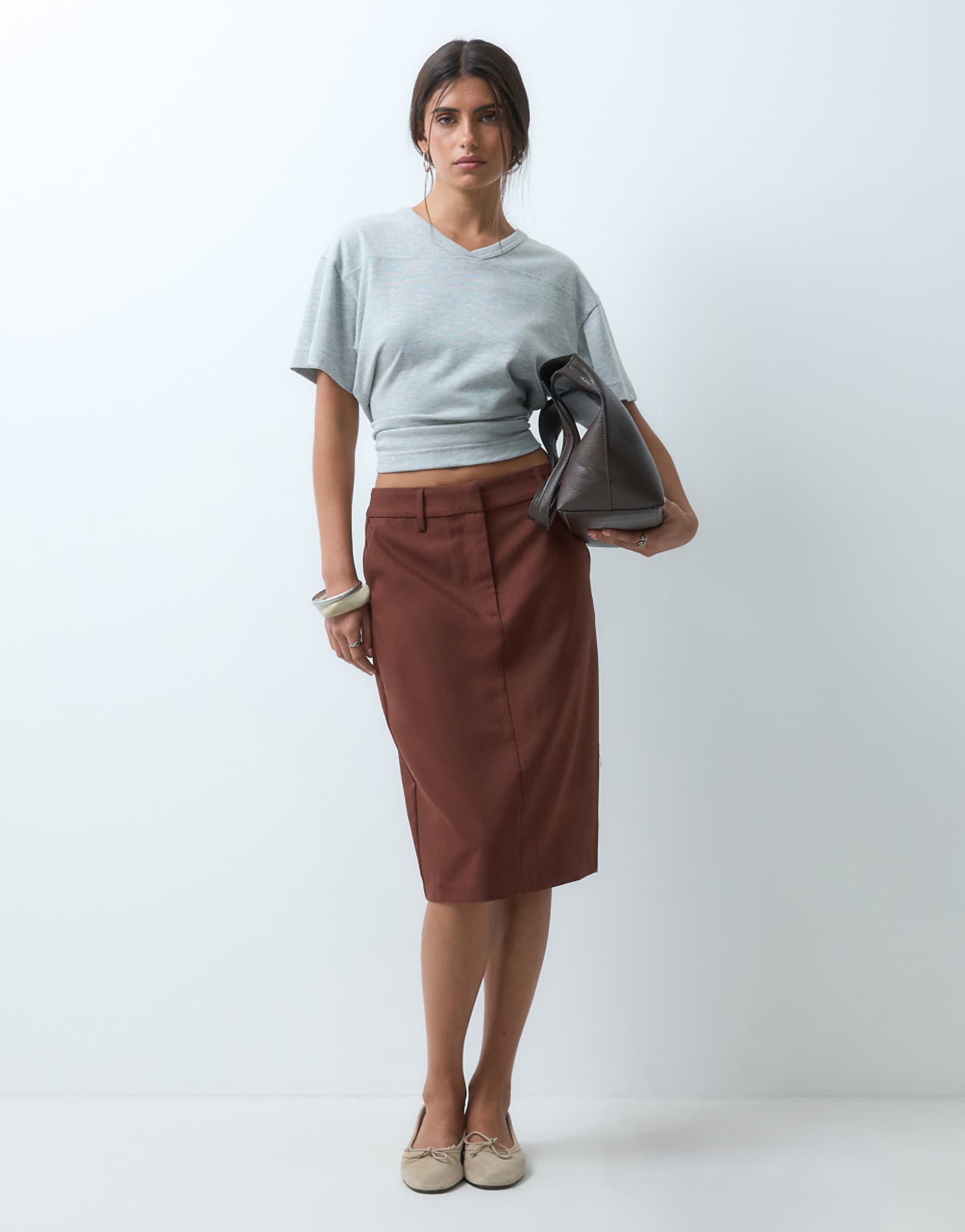 Asos Design Tailored Knee-Length Pencil Skirt in Brown
