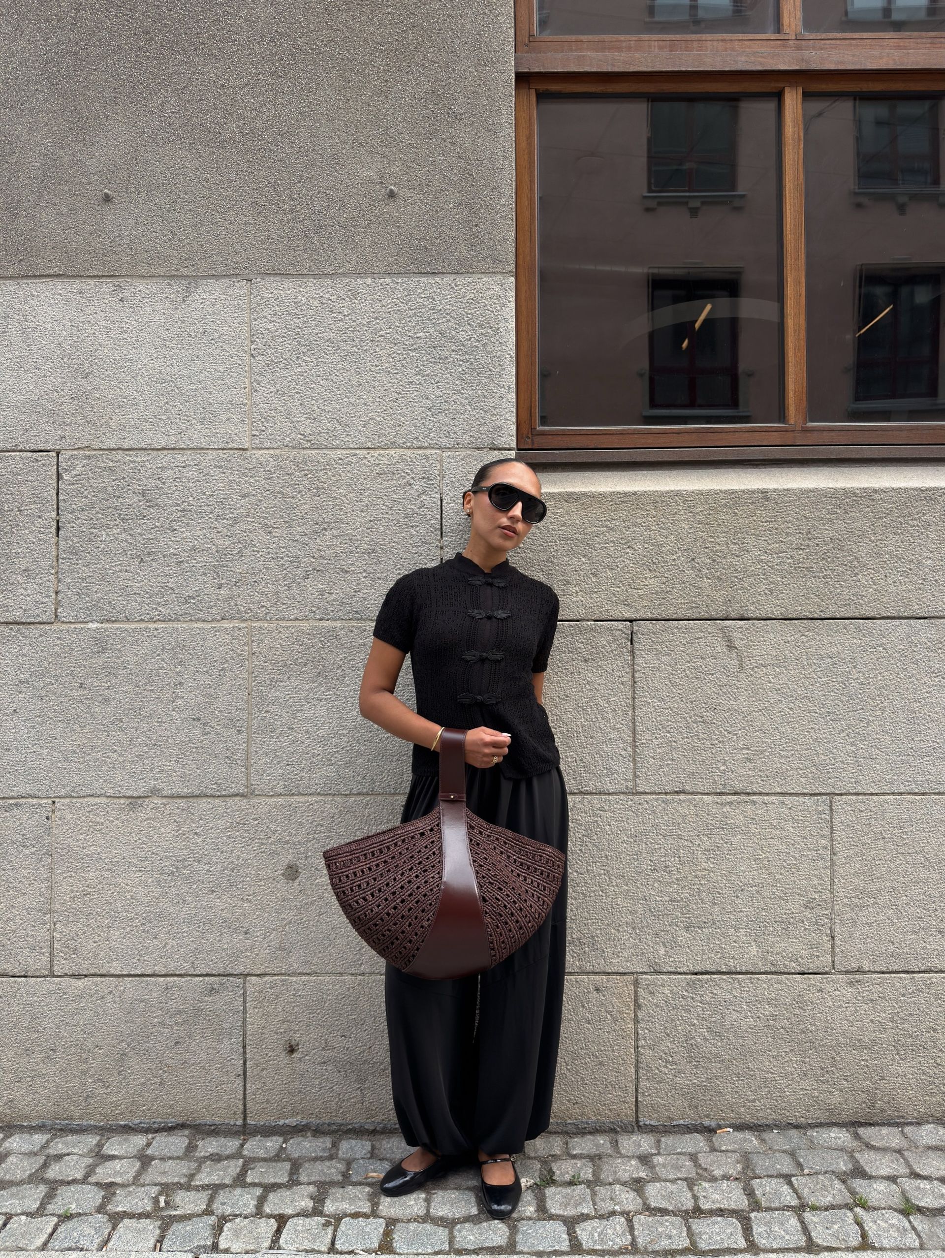 Woman wearing balloon pants.