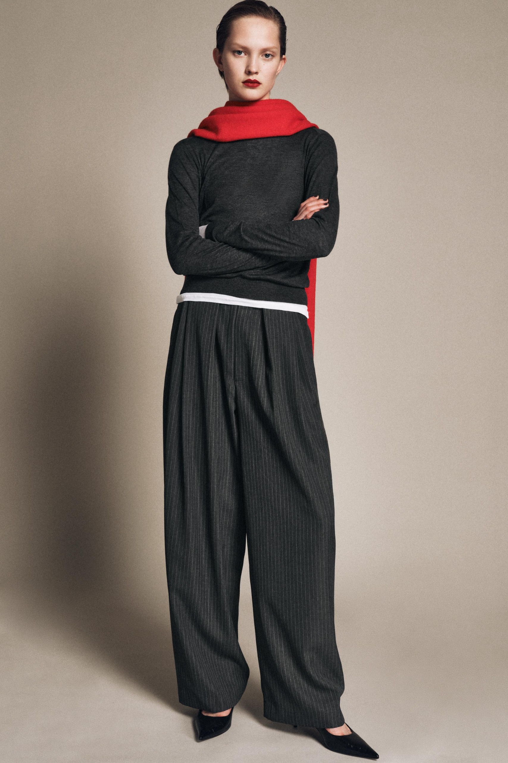 Zw Collection Pinstripe Pleated Trousers - Grey - Xs