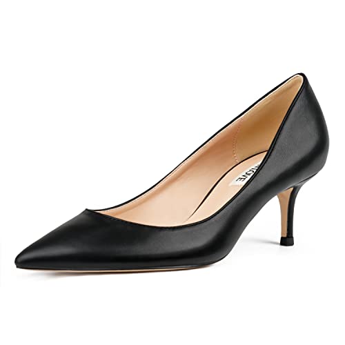 Joy in Love Women's Pointed Toe Kitten Heel Pumps, Black Matte, 9.5