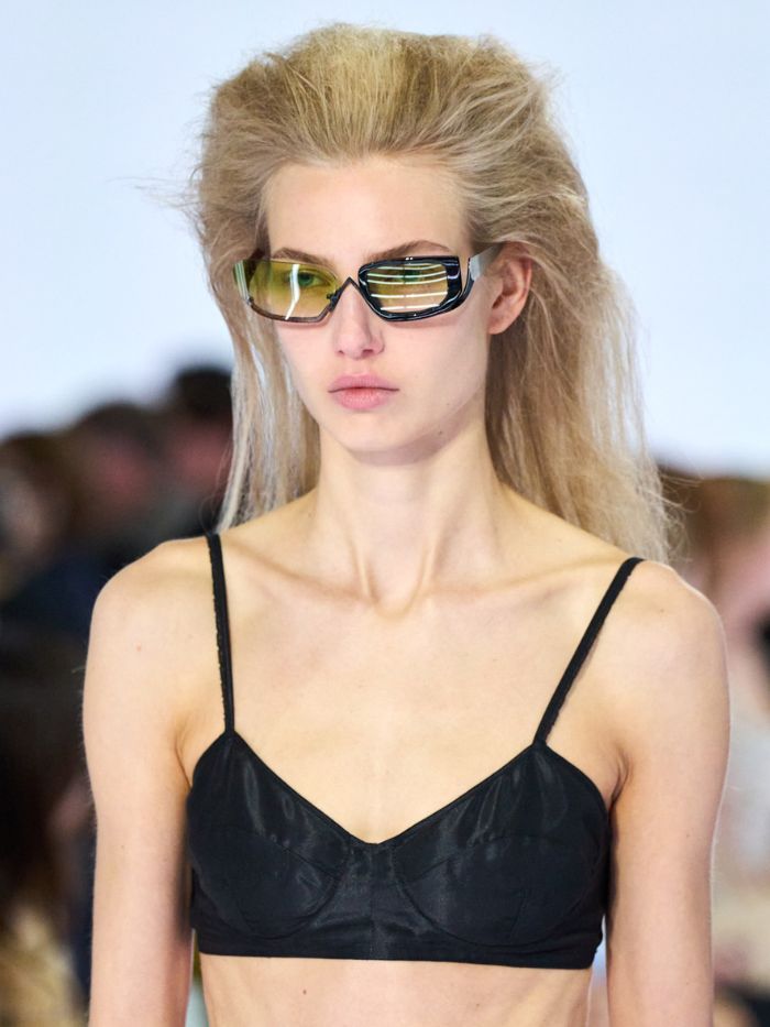 A runway shot of the hair and makeup at the Prada S/S 27 show