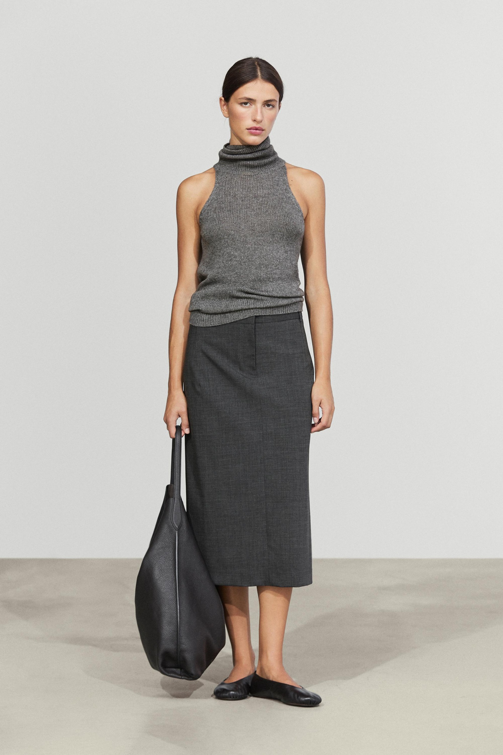 Straight Wool-Blend Midi Skirt