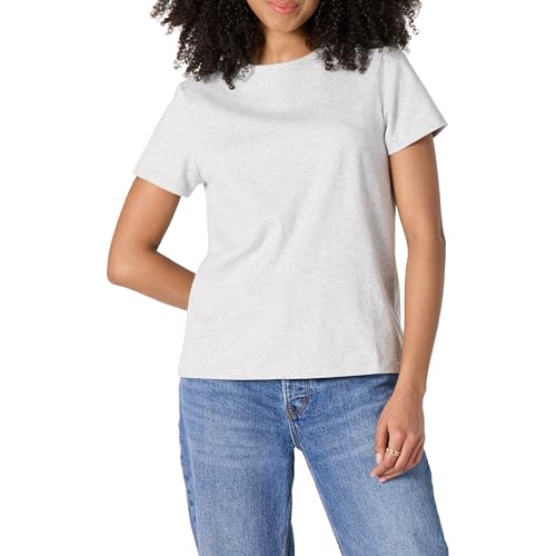 Amazon Essentials Women's Regular Fit 100% Cotton Crewneck Short Sleeve T-Shirt, Light Grey Heather, Xl