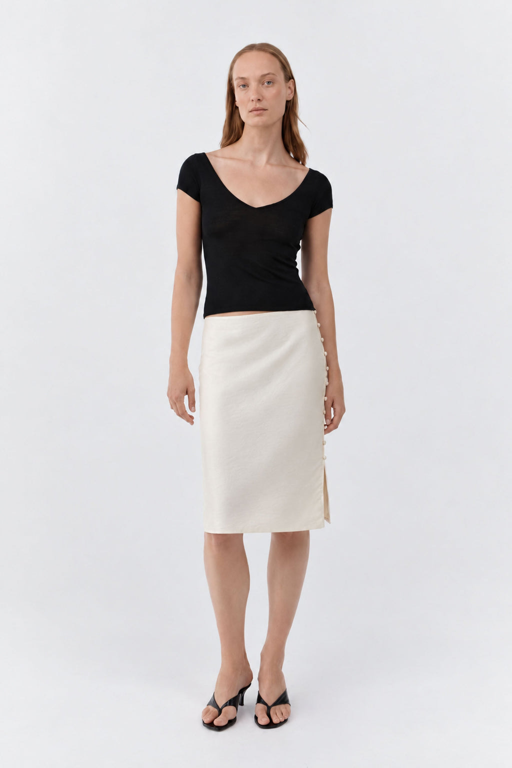 Raw Silk Pencil Skirt - Cloud Cream