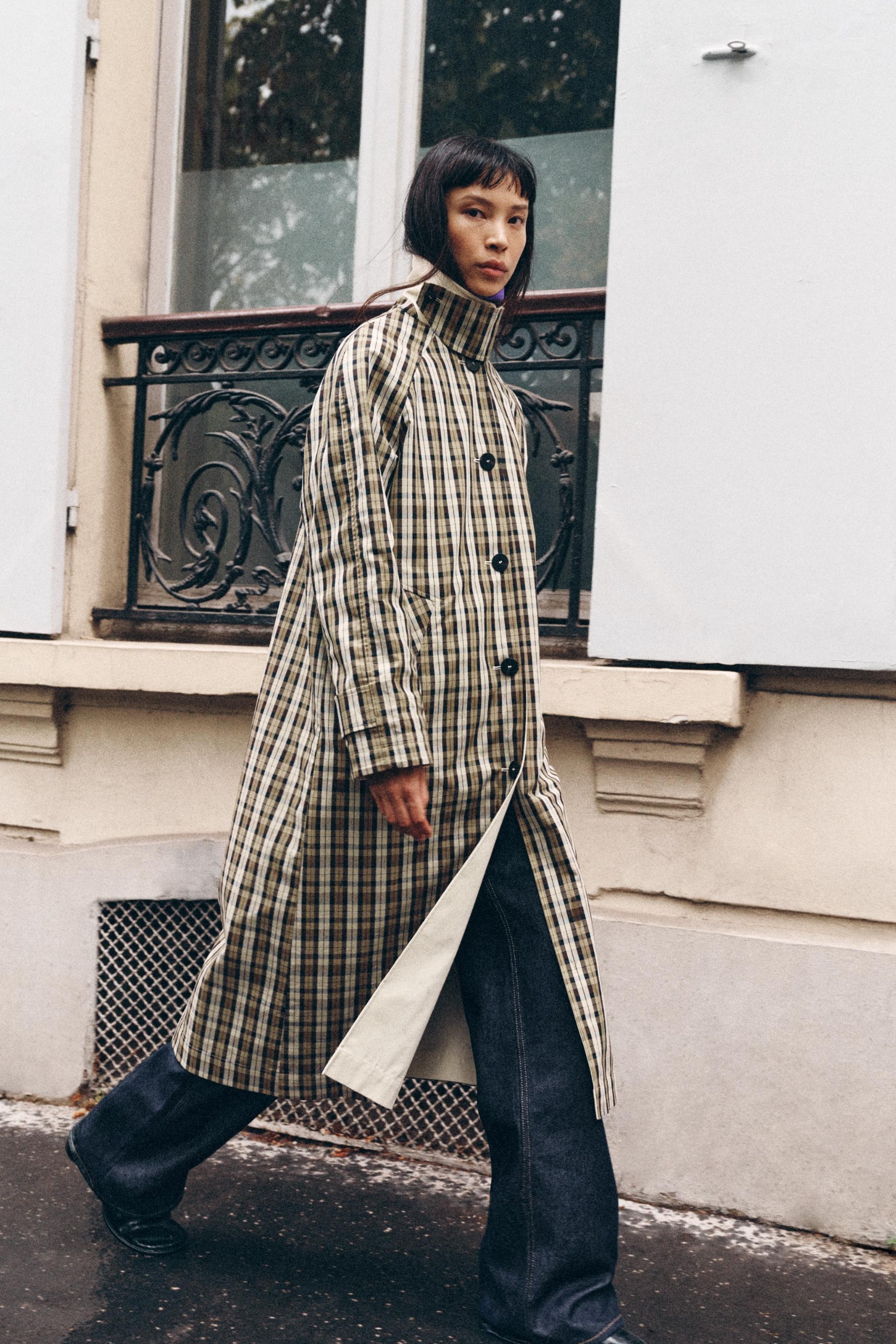Zw Collection Reversible Check Trench Coat - Beige - Xs