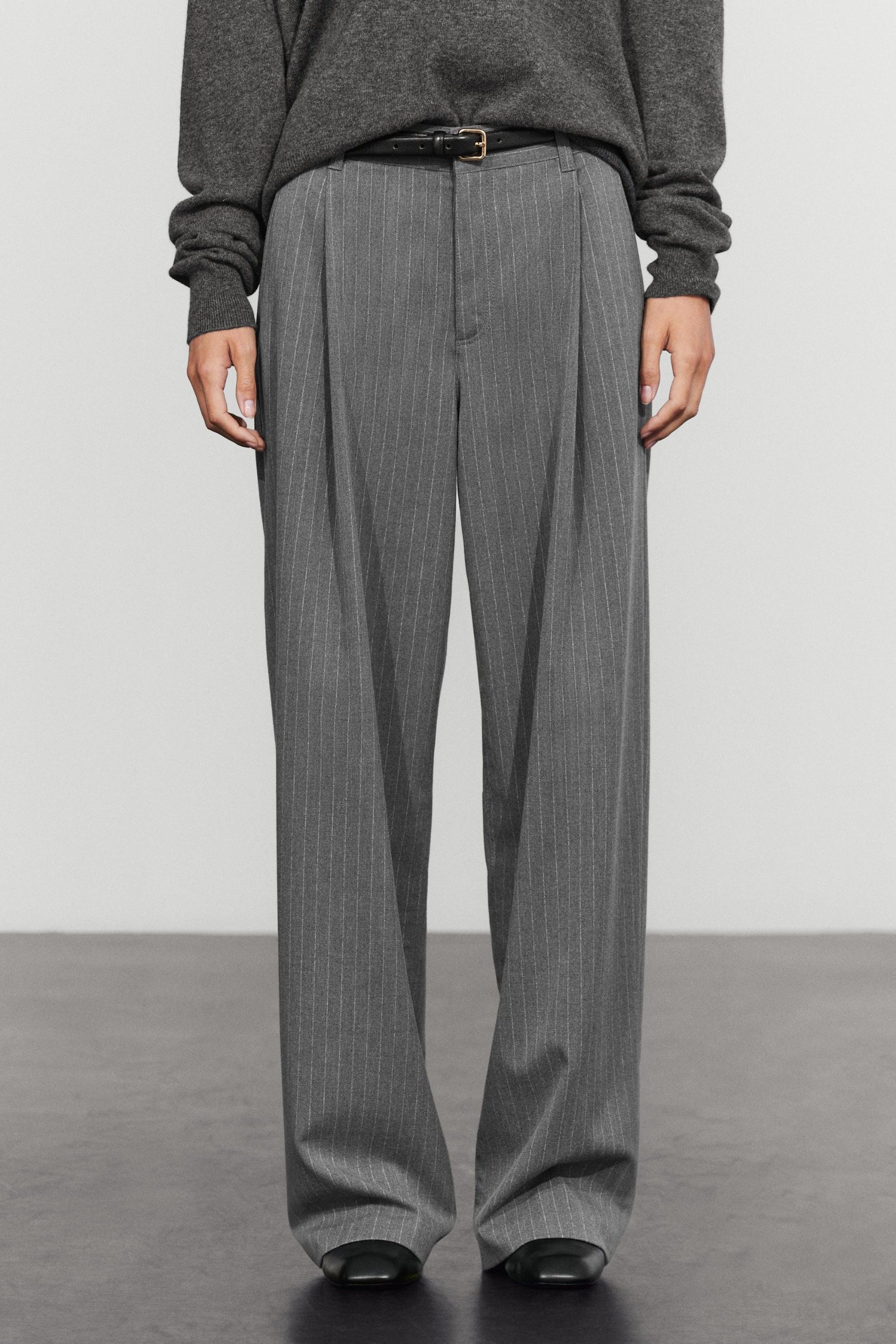 Massimo Dutti, Wide-Leg Pinstripe Pants