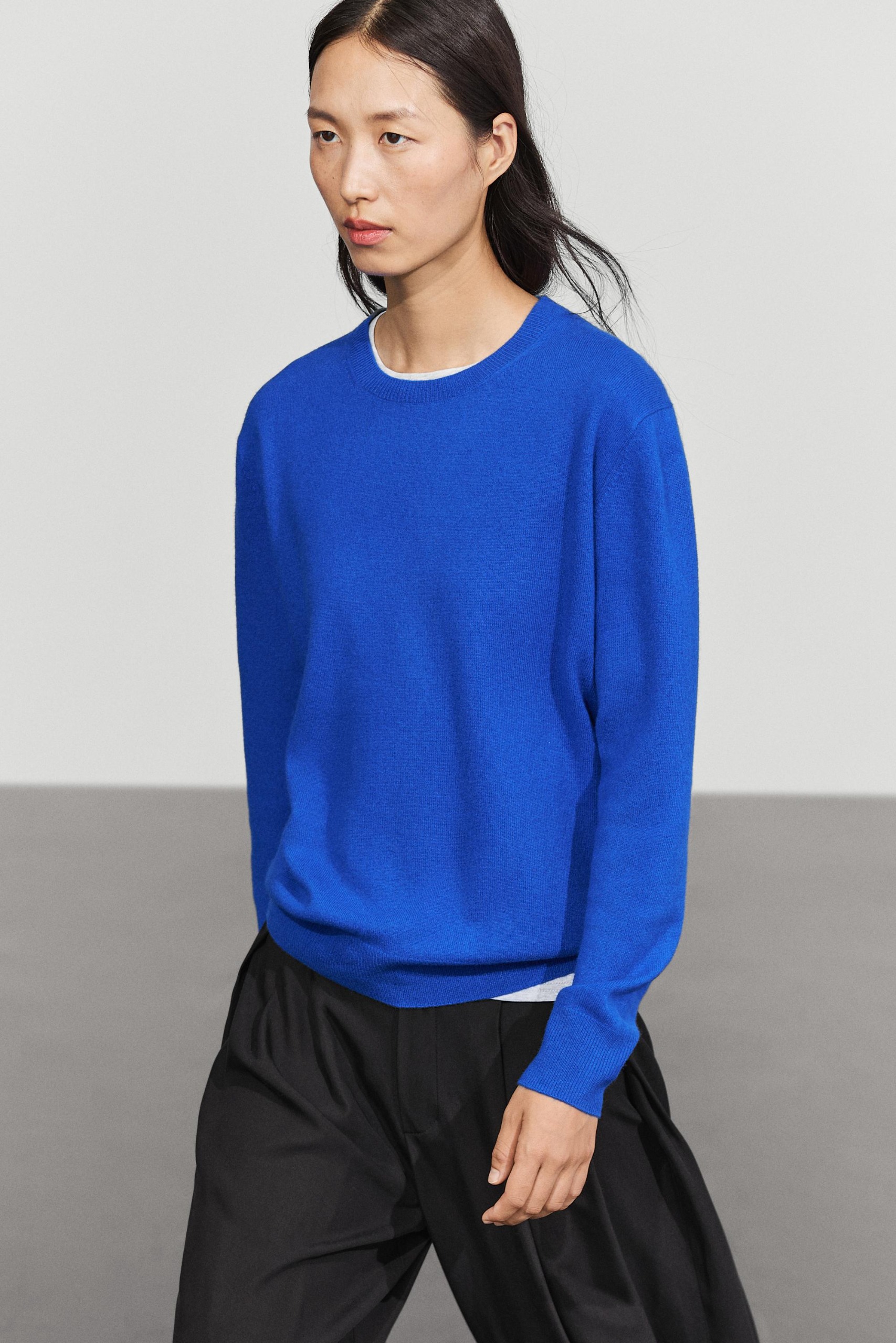 Wool Blend Crew Neck Knit Sweater - Washed Petrol - Xs