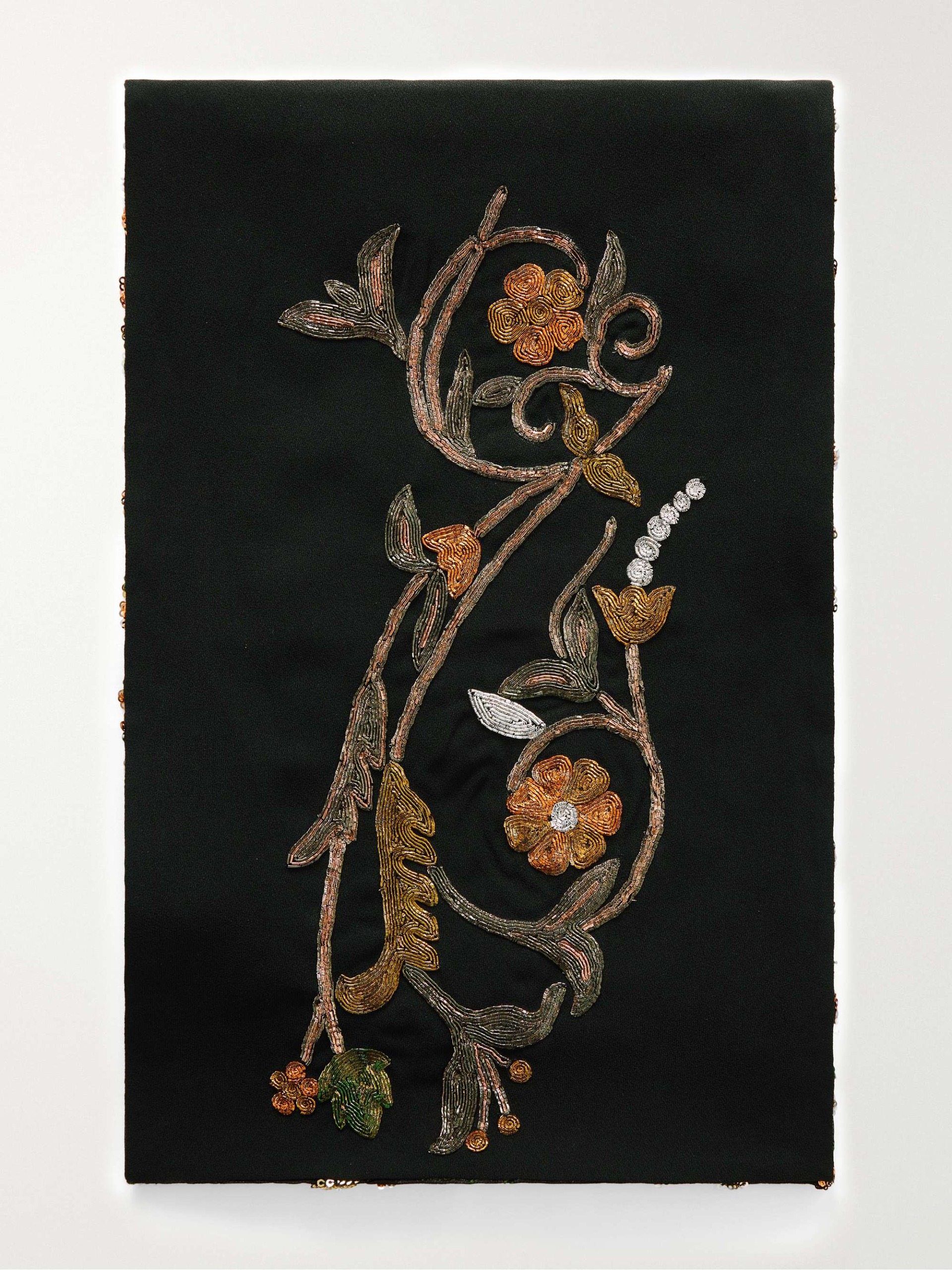 Sequin-Embellished Embroidered Crepe Scarf