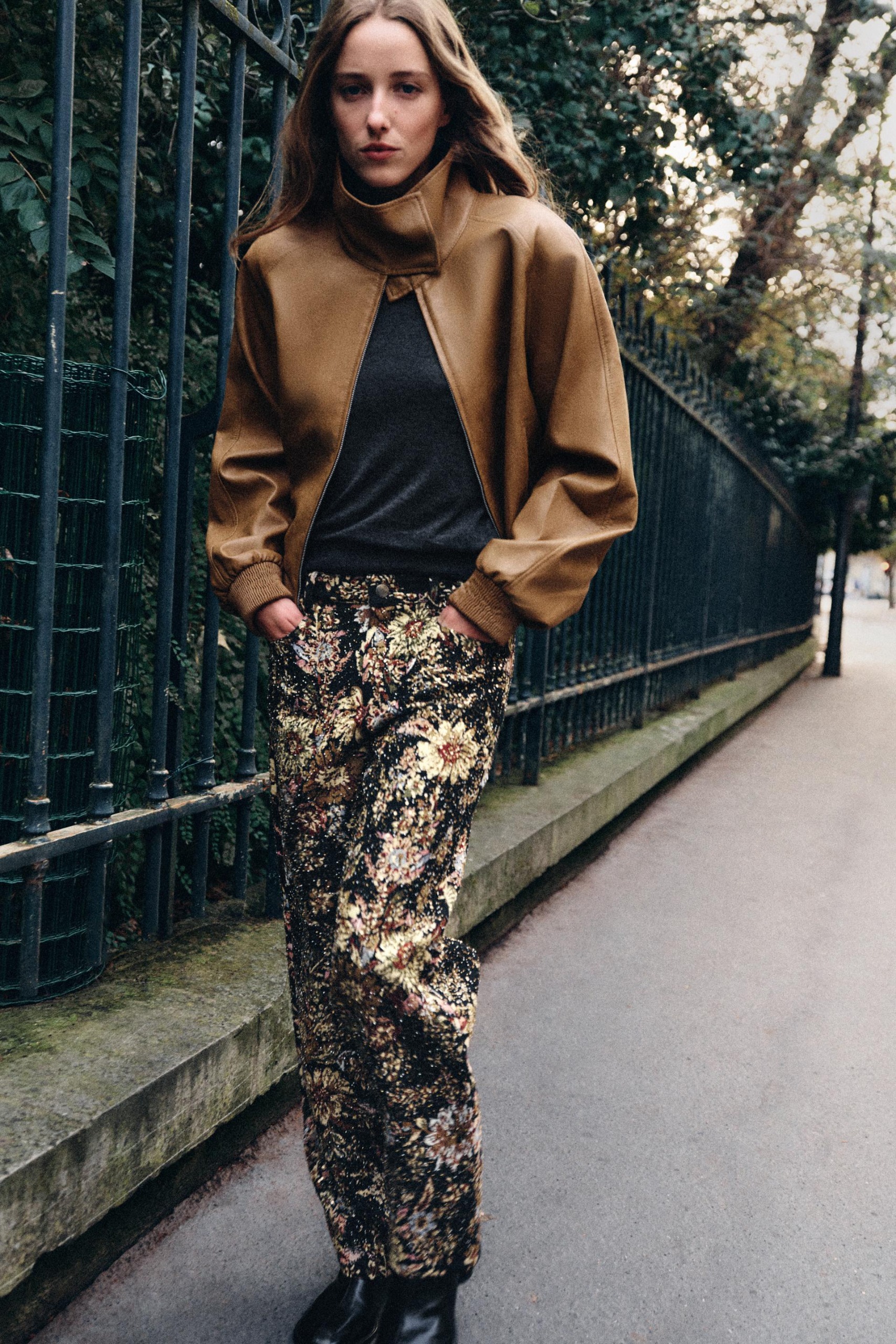 Floral Beaded Pants Zw Collection - Black - Xs