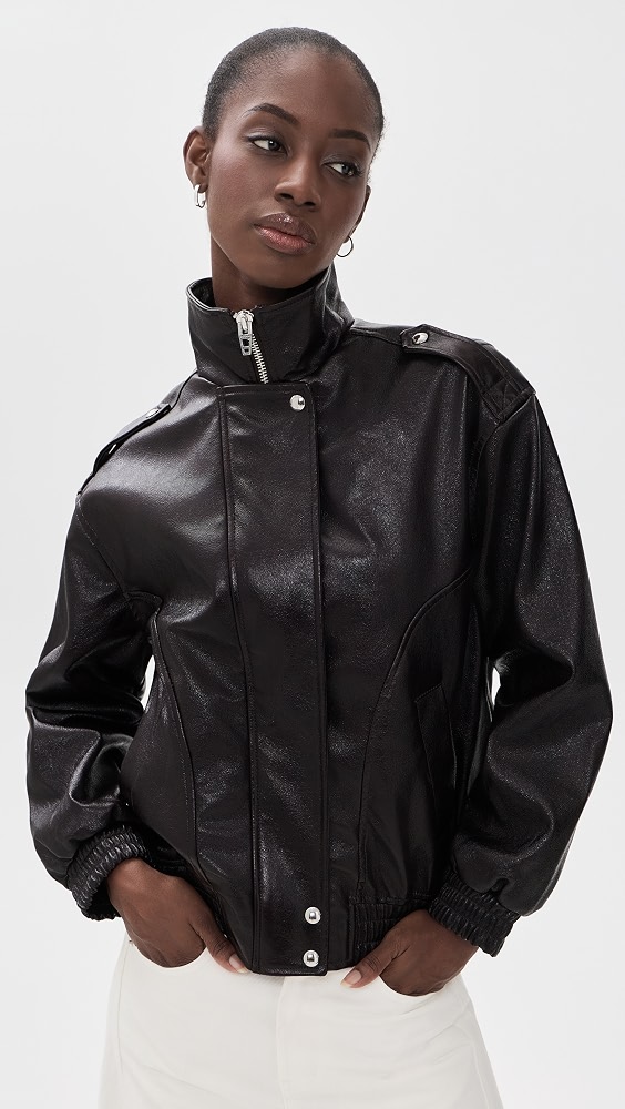 Hot Brew Bomber Faux Leather Jacket - Brown