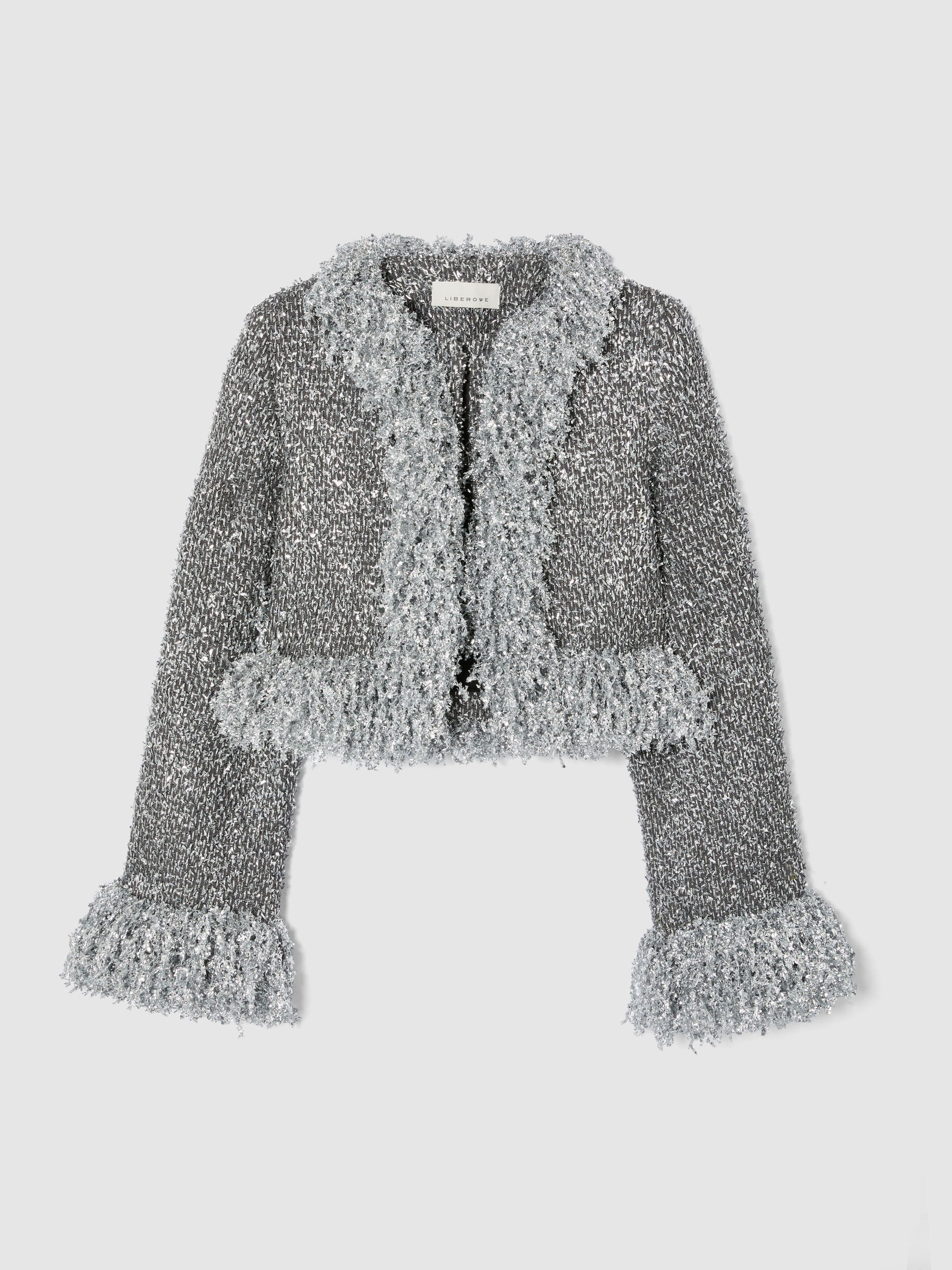 Silver Metallic Cropped Fringe Jacket